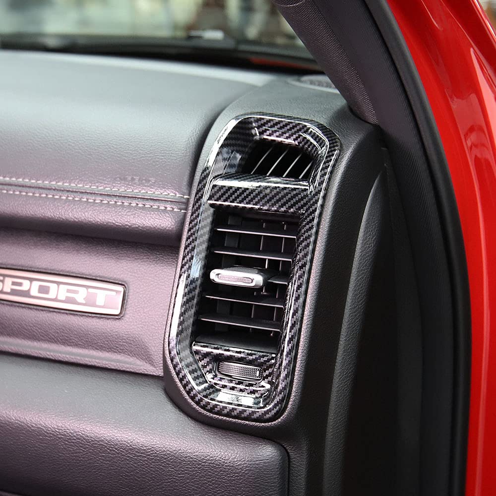Korlot Dashboard Side A/C Vent Frame Cover Trim for Dodge RAM 1500 2500 3500 2019-2024 (Carbon Fiber Pattern)