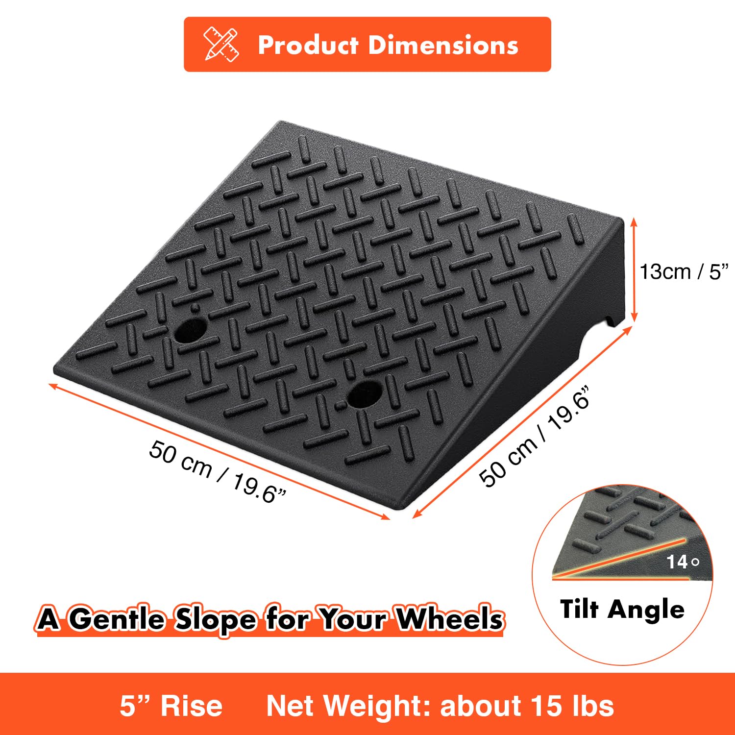 Rubber Curb Ramp 19.6''    19.6''    5'', Heavy Duty Rubber Threshold Ramp, Portable Driveway Ramp for Sidewalk Cars Motorcycles