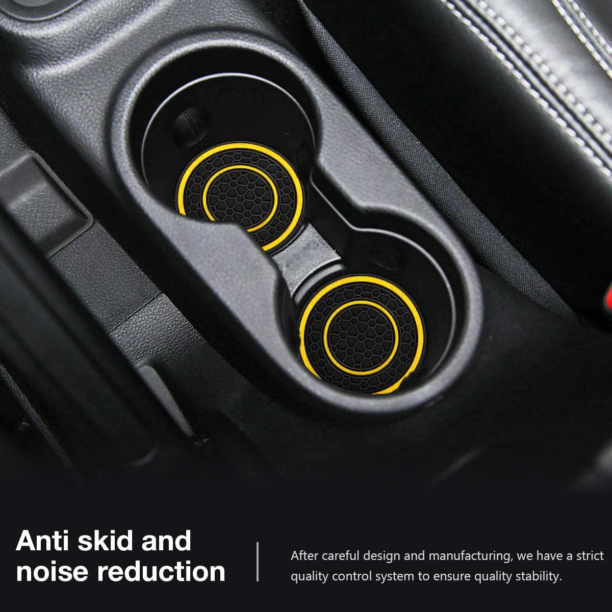 Auprite Car Cup Holder Coasters, 2 Pack Universal Auto Anti Slip Cup Holder Insert Coaster, Car Interior Accessories (Yellow)