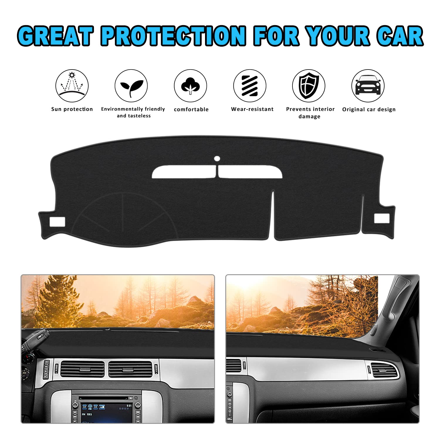 Posaid Dashboard Dash Cover Mat For 2007-2013 Chevy Avalanche Silverado 1500 Ltz, 2007-2014 Chevy Chevrolet Tahoe Suburban, 07-1