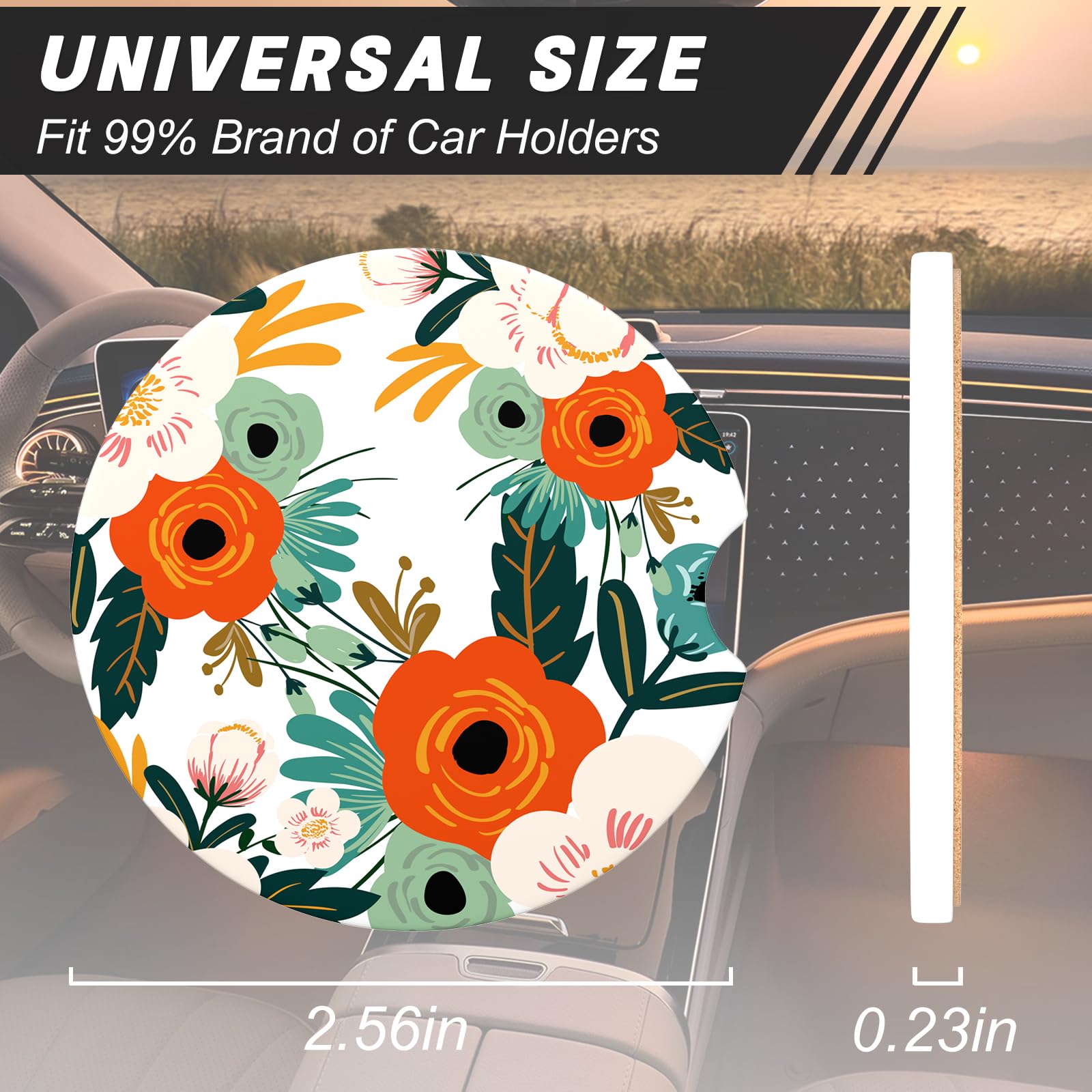 Aiawoxc Car Cup Holder Coasters, 2 Pack Universal Auto Anti Slip Insert Coaster With A Finger Notch, Cute Car Assecories For Wom