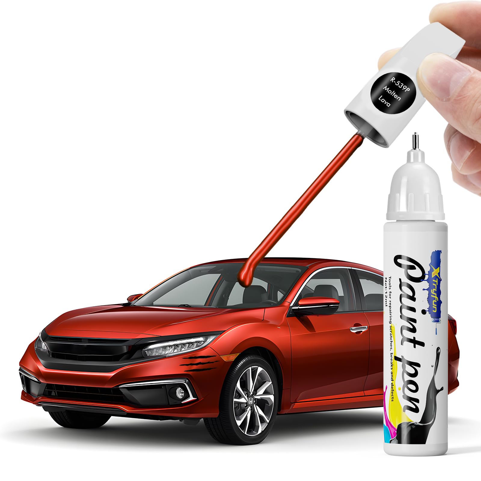 XTryfun R539P Molten Lava Touch Up Paint Compatible with Honda, DIY Car Paint Scratch Repair, Automotive Paints, Quick & Easy Fi