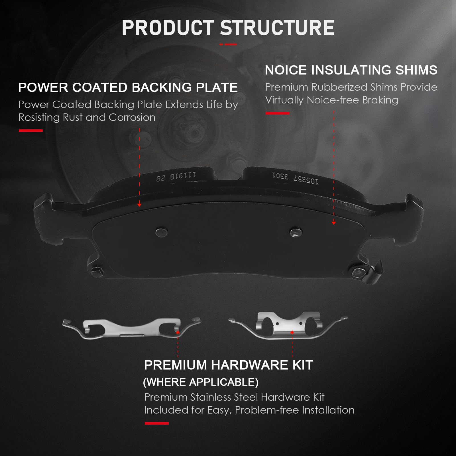 Cciyu D1455 D1498 8Pcs Front & Rear Ceramic Brake Pads Kits 2011-2018 For Dodge Durango, 2011-2019 For Jeep Grand Cherokee