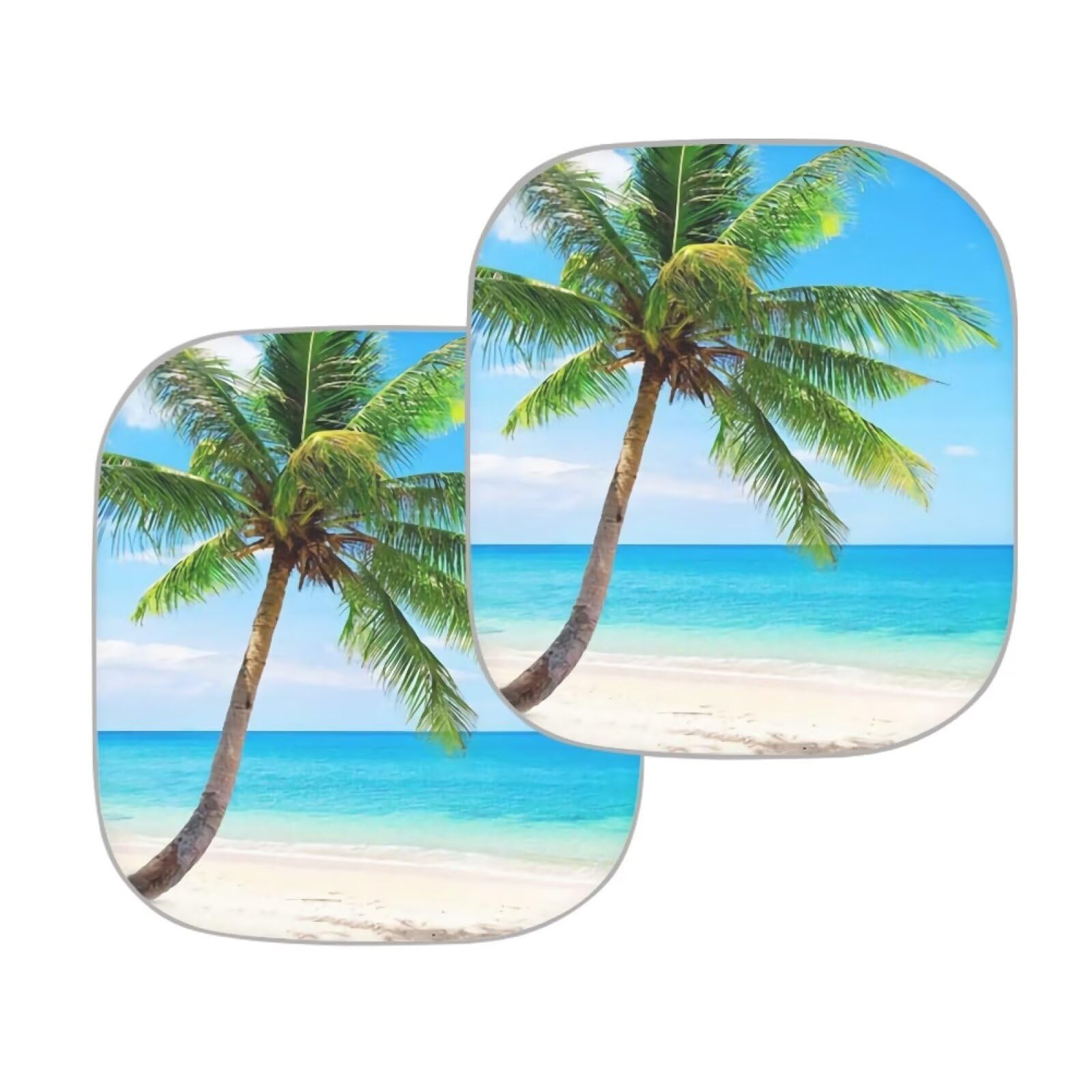 Renewold 2 Pack Set Auto Windshield Sunshade Uv Sun Heat Reflecting Foldable Front Windshield Sun Shade Tropical Palm Tree Coast