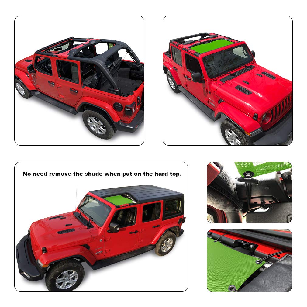Shadeidea Sun Shade Top For Jeep Wrangler Sunshade Jl (2018-2023) Unlimited 2 Door And 4 Door Front-Green Mesh Screen Sunshade J