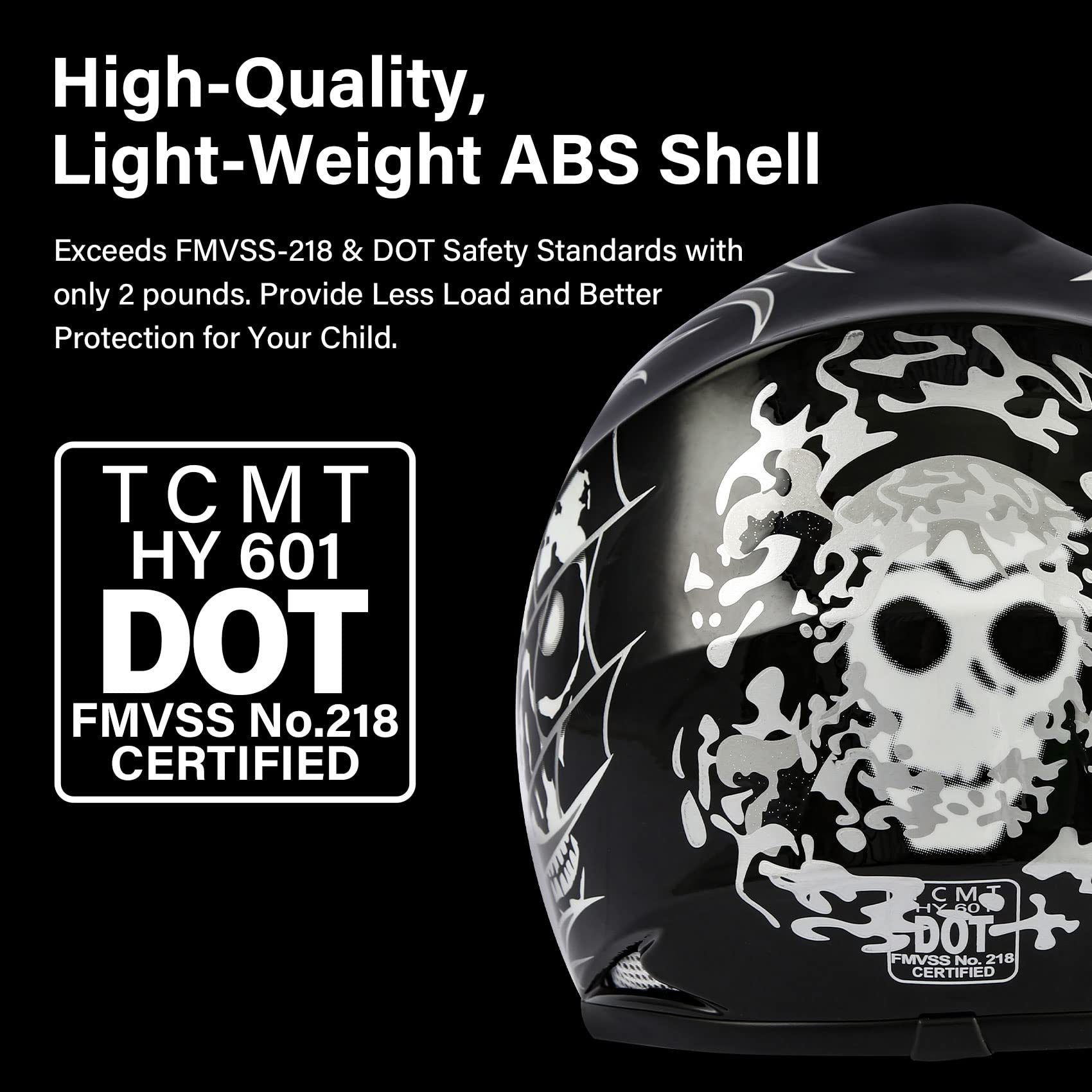 Slmoto Dot Youth Kids Helmet Motocross Offroad Street Helmet Motorcycle Helmet Dirt Bike Motocross Atv Black Skull Design Helmetgogglesgloves Large, Small