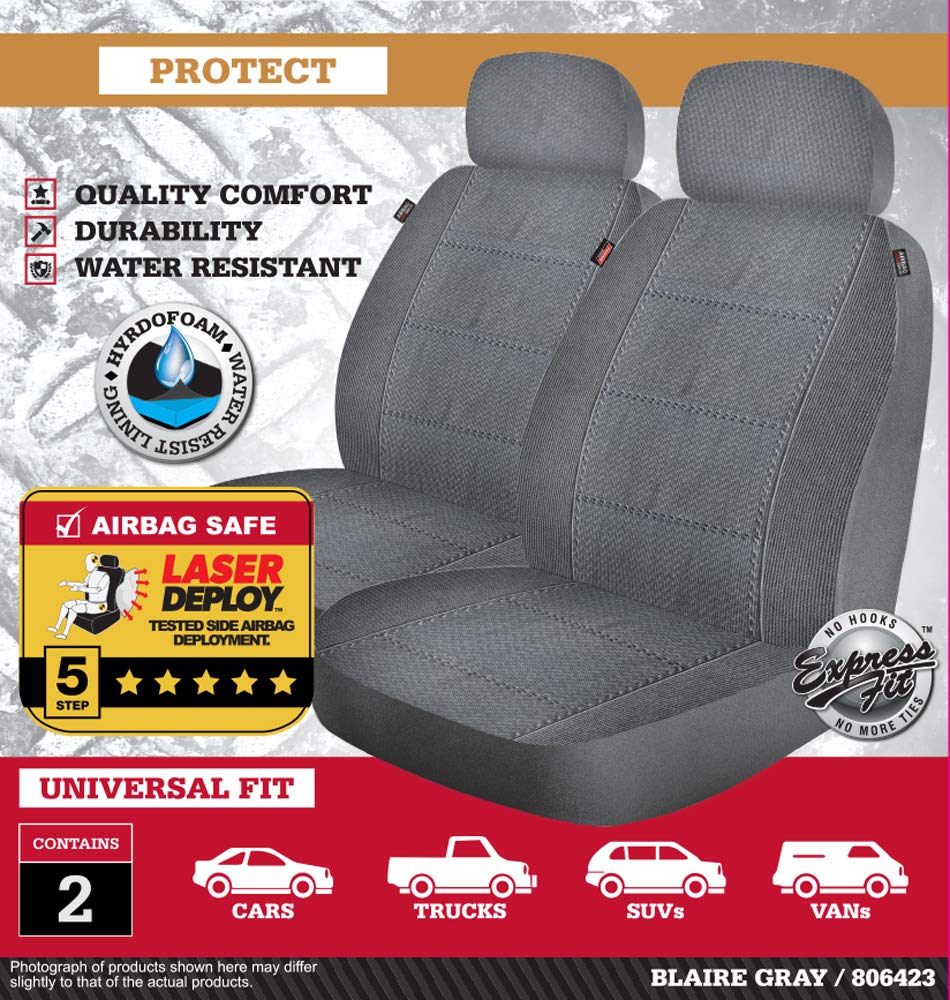 DICKIES 40319 Gray, 2-Piece Seat Cover with Matching Headrest Covers