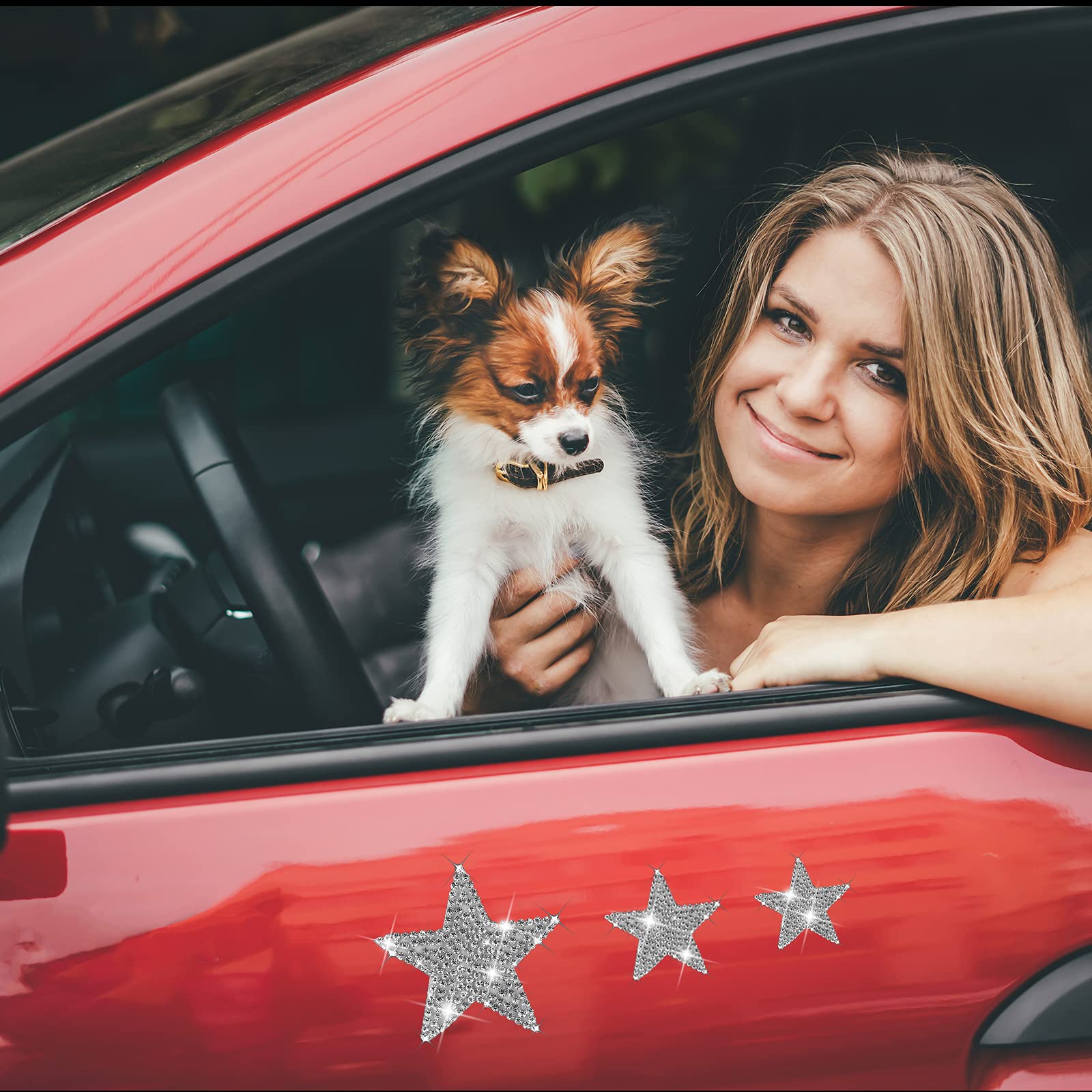 Hungmieh 5Pcs Car Decals For Women, Bling Rhinestone Star Stickers And Decals With Self-Adhesive Backing For Car Interior&Exteri