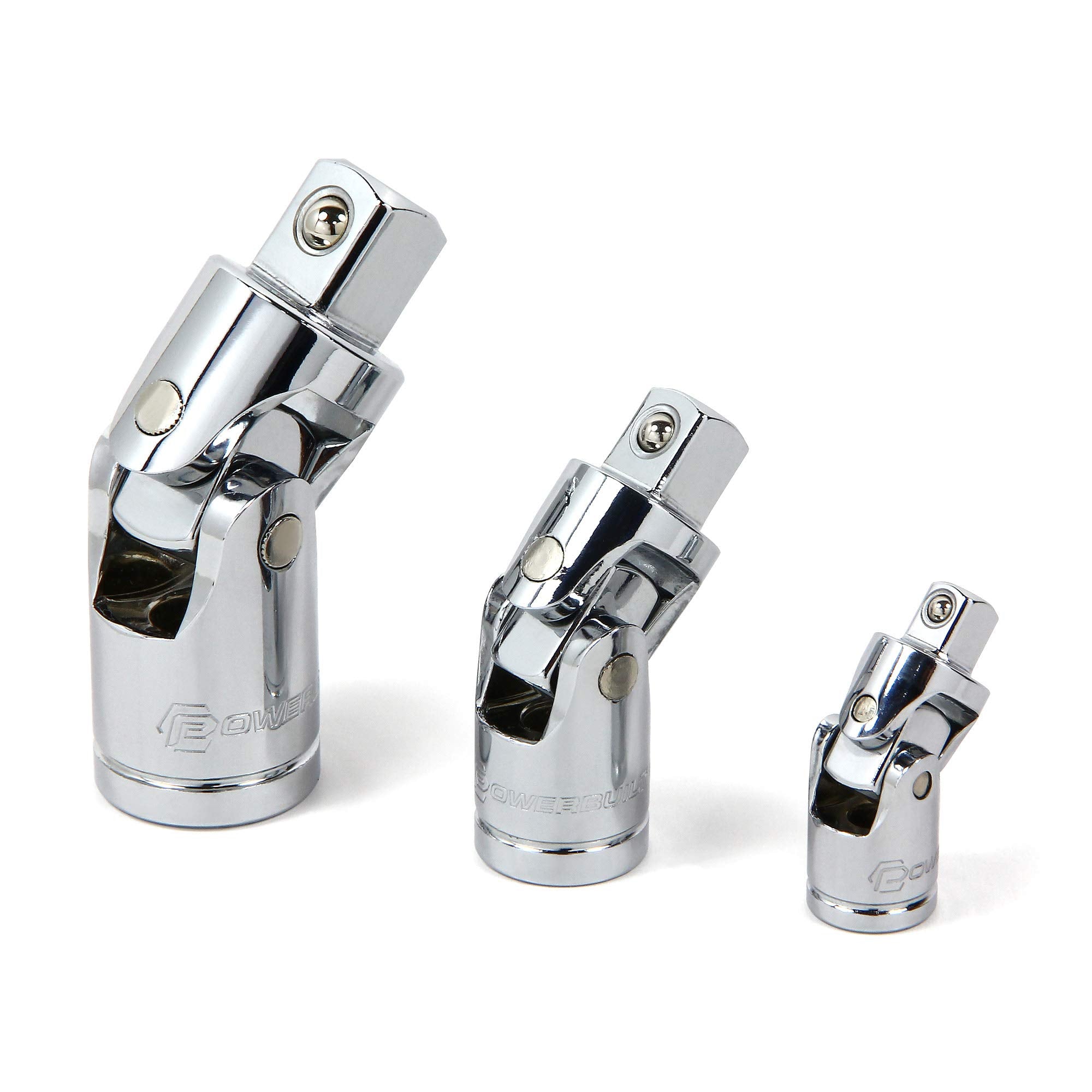 Powerbuilt 640858 3 Piece Universal Joint Set, Silver, 1/4'', 3/8'' & 1/2'' Drive