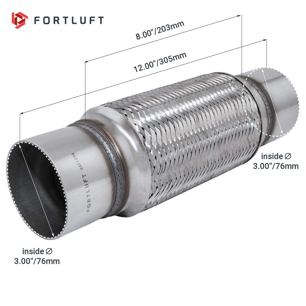 Fortluft Exhaust Flex Pipe (Exhaust Flex Connector With Extension Pipes, 3.00''X8.00''X12.00''/76X203X305Mm)
