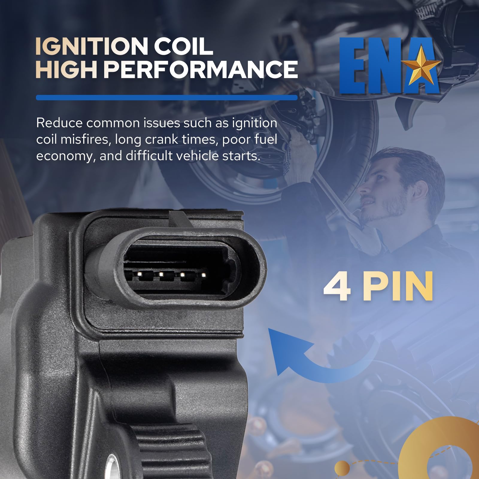 12611424 ENA Set of 4 Square Ignition Coil Pack Compatible with Chevy Silverado 1500 Avalanche Tahoe Suburban GMC Yukon Sierra G