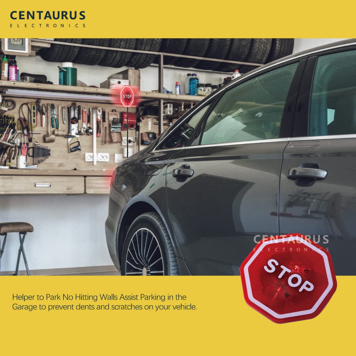 Centaurus Garage Parking Assist Led Flashing Garage Parking Sensor Perfect Target Indicator Parking Flashlight System With Adjustable Height Guide Led Stop Sign Bumper Sensor, Red (1 Pack)