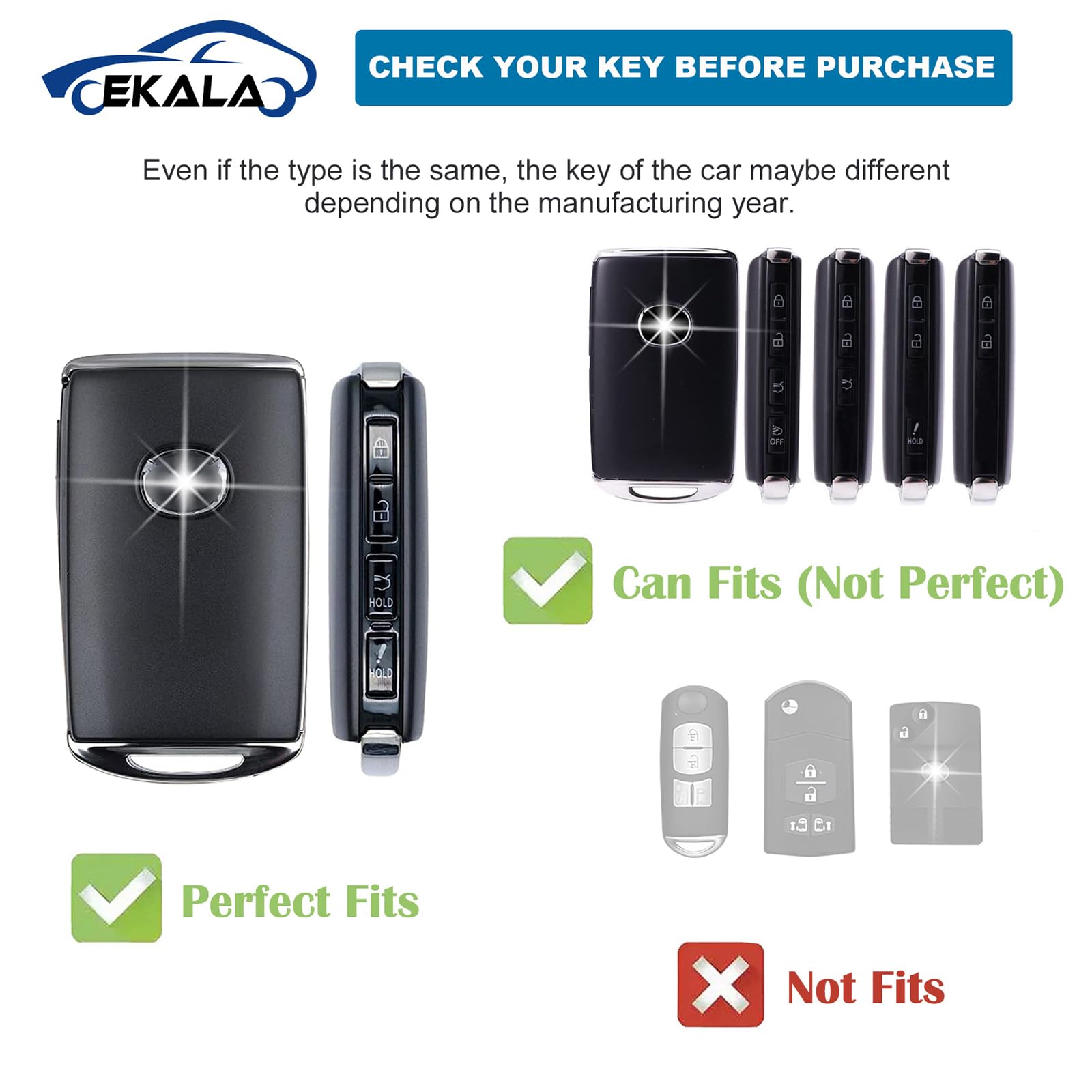 EKALA for Mazda Key Fob Cover with Leather Keychain, Soft TPU Key Shell Compatible with 2024-2019 Mazda 4 Buttons Mazda 3 Mazda