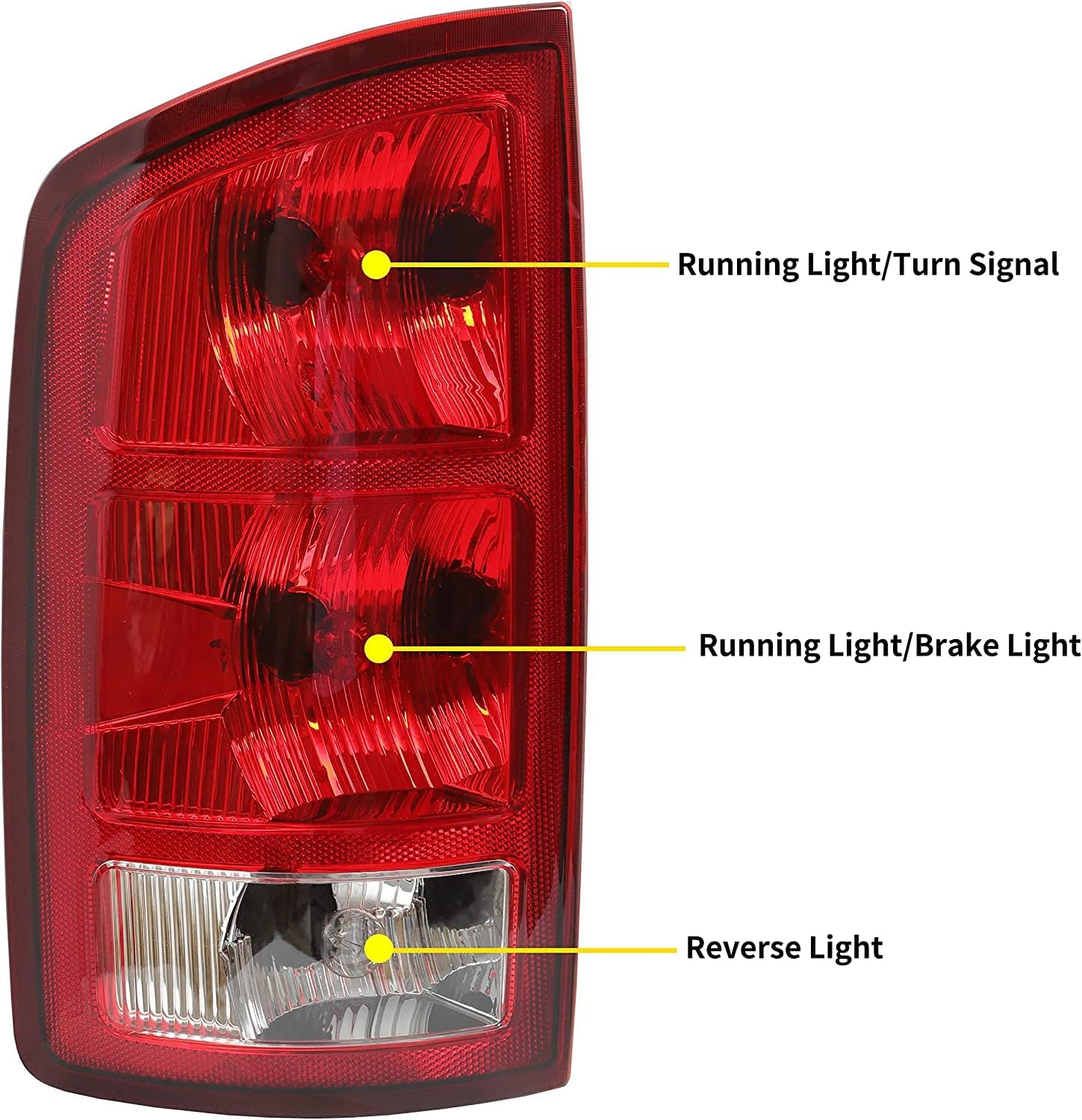 Ecotric Left Tail Light Compatible With 2002-2006 Dodge Ram 1500/2003-2006 Dodge Ram 2500 3500 Taillight Brake Turn Signal Light