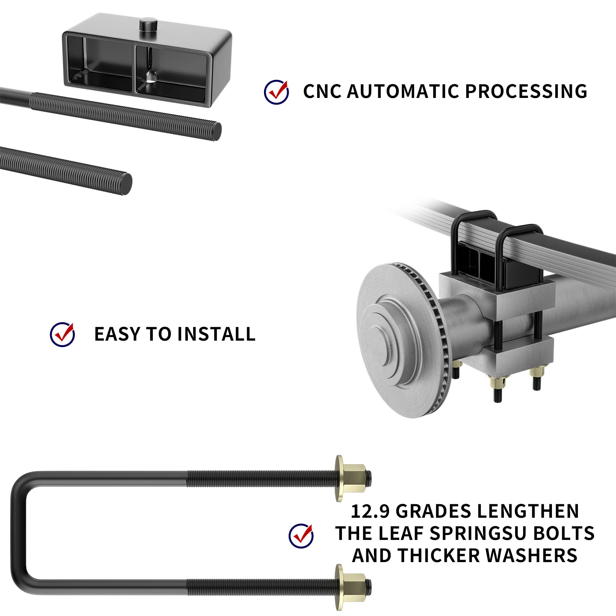 Flycle 2 Inch Rear Lift Blocks For Chevy Silverado 1500 Sierra 1500, 2'' Rear Leveling Kit Extended Square U-Bolts Compatible Wi