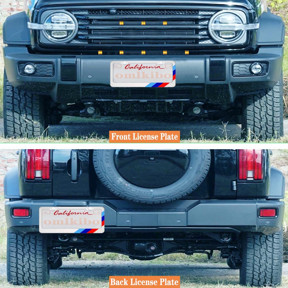 Omlkibo Tri-Color 3 Color Aluminum License Plate Frame Cover Holder Compatible With Toyota Vehicle Truck Trailer Suv. (White Bro