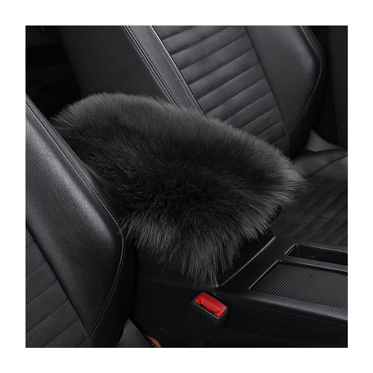 Furry Auto Center Console Cover Pad, 11.8''X7.8'' Soft Sheepskin Wool Armrest Cushion, Fluffy Vehicle Armrest Seat Box Protector