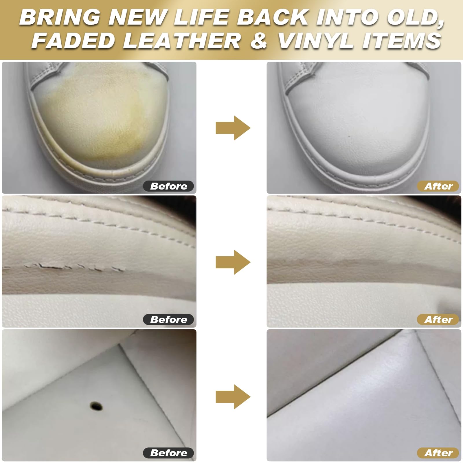 SEISSO Leather Repair Kit for Furniture, Gray Vinyl Repair Kit with Mink Oil Car Interior Leather Recoloring Balm for Scratches,