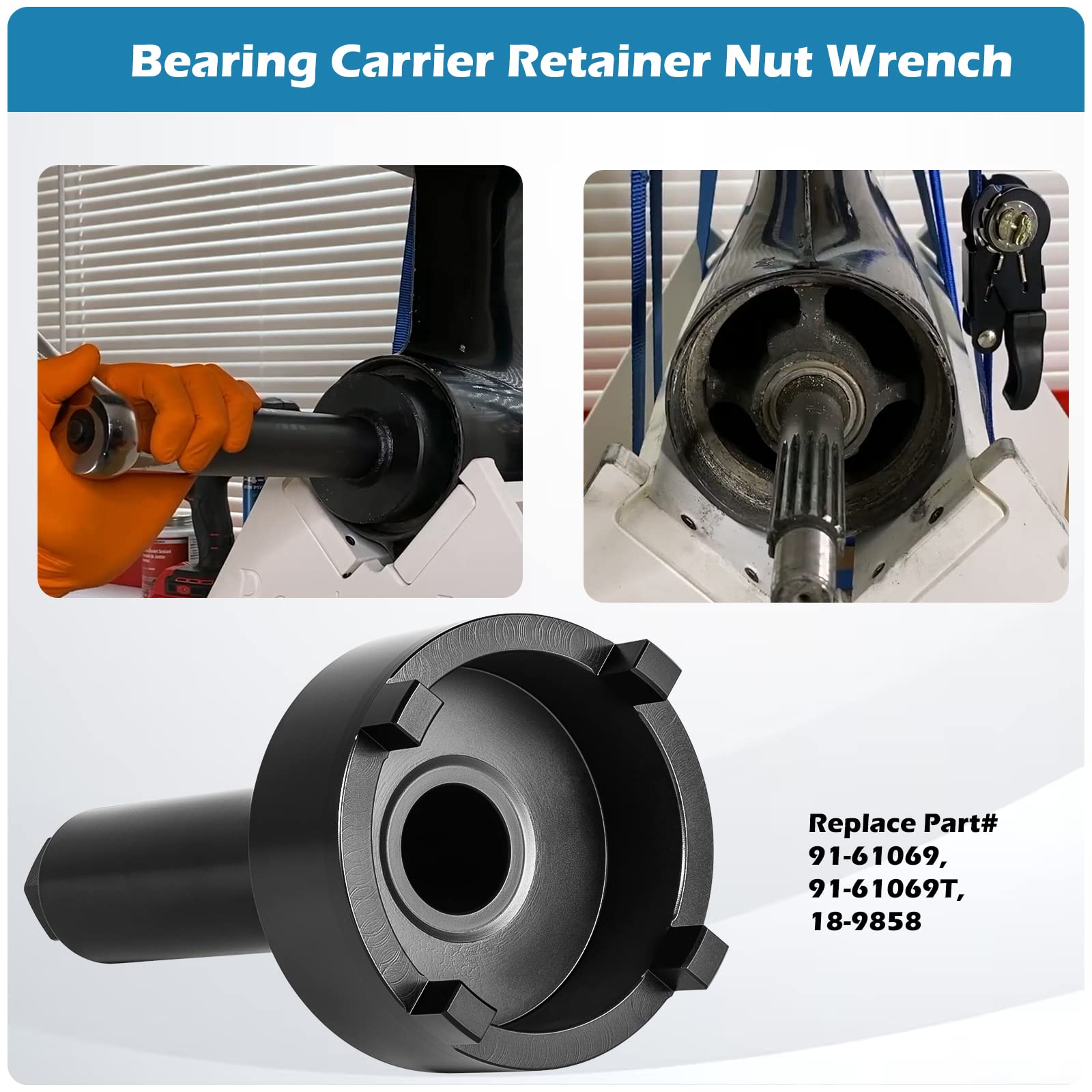 Bearing Carrier Retainer Nut Wrench Tool For Mercruiser Alpha One, Pre Alpha, Generation 2, Bravo One, Trs Outdrives, Replace# 91-61069, 91-61069T, 18-9858