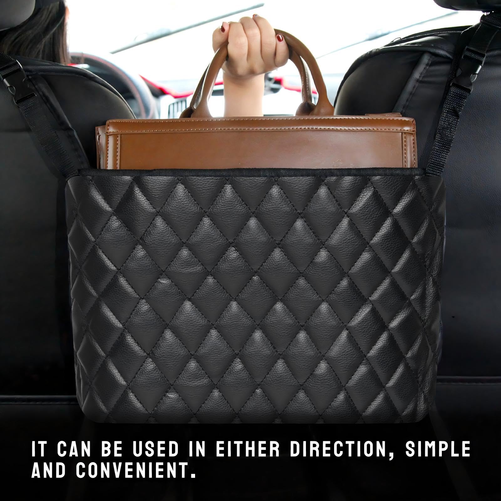 Sunlightxs Car Handbag Holder Between Seat Durable Leather Seat Back Organizer Pet & Kids Driver Storage Netting Pouch Driver St