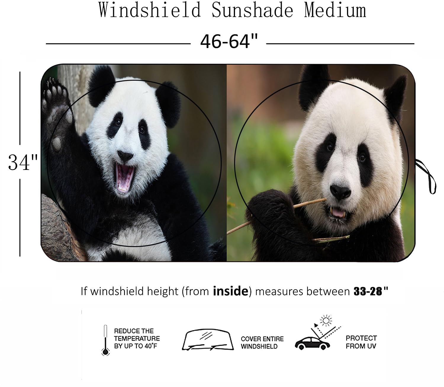 [2025 Upgrade] Tdcqqgqq Cute Panda Windshield Sunshade For Car - Medium Size (46-64    Width X 34    Height) | Uv Protection, He