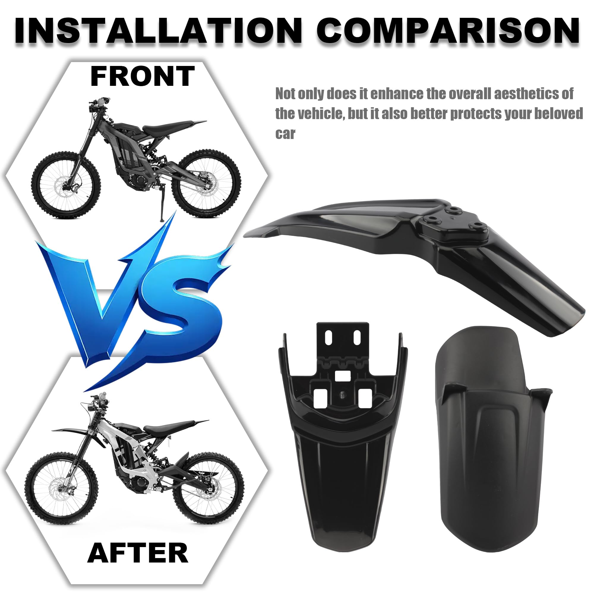 ABCERRSI Surron Front Rear Fender Set,3pcs Shock Front Rear Mud Guard For Sur Ron Light Bee Segway X/S X260 X160-Carbon Fiber