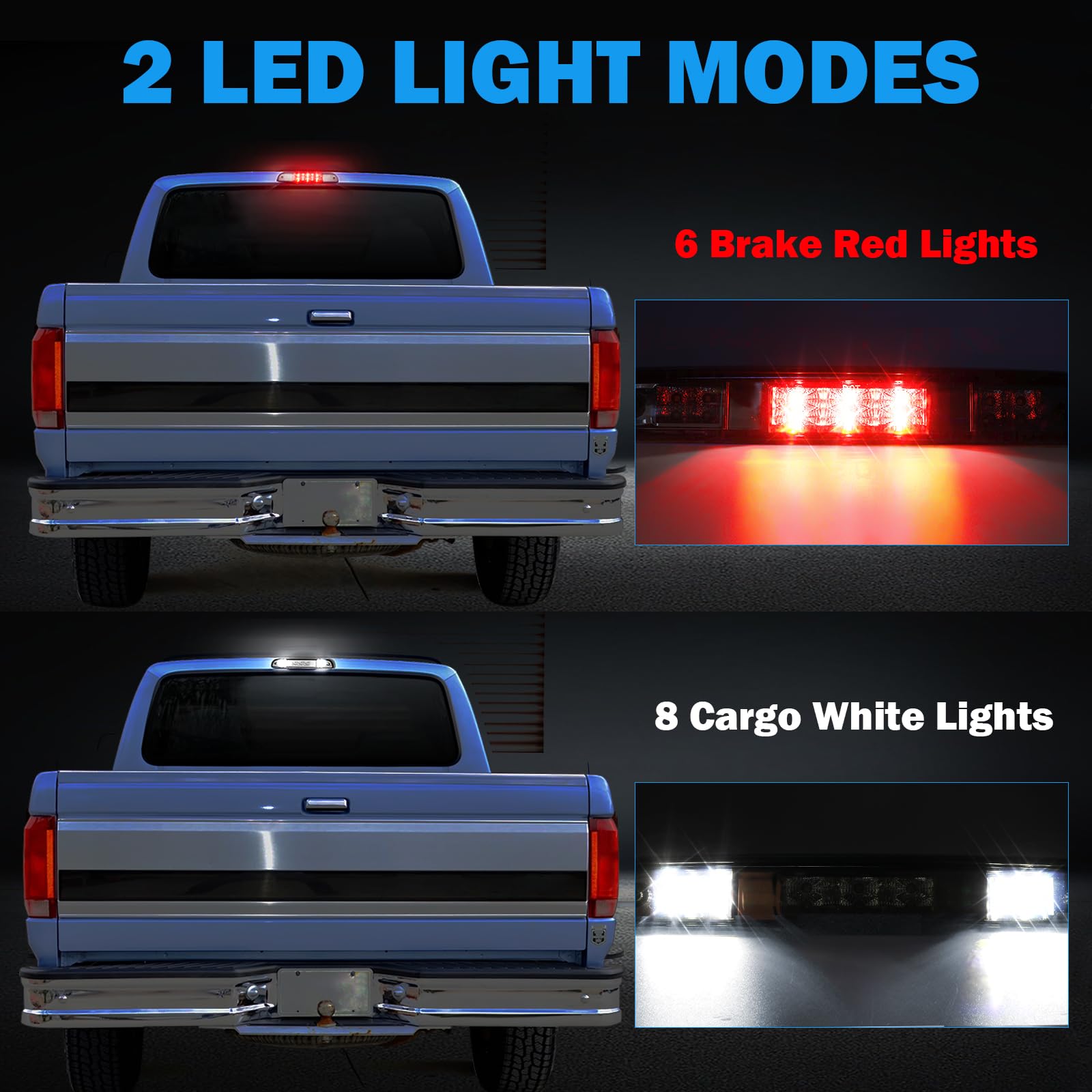 3Rd Third Brake Light For 1992 1993 1994 1995 1996 1997 Ford F150 F250 F350 Bronco, Waterproof High Mount Stop Light, Smoked Lens Tail Brake Light Cargo Lamp With Gasket
