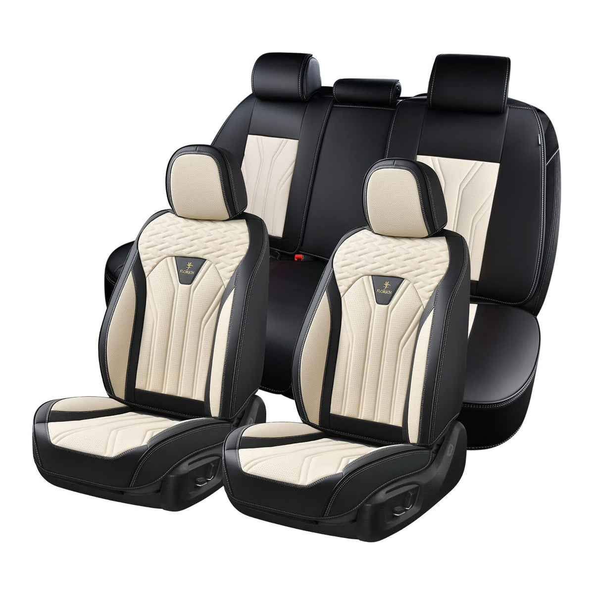 FLORICH Leather Seat Covers, Seat Covers Full Set, Car Seat Protectors 5 Seats, Automotive Seat Covers Fit for Most Cars Trucks 