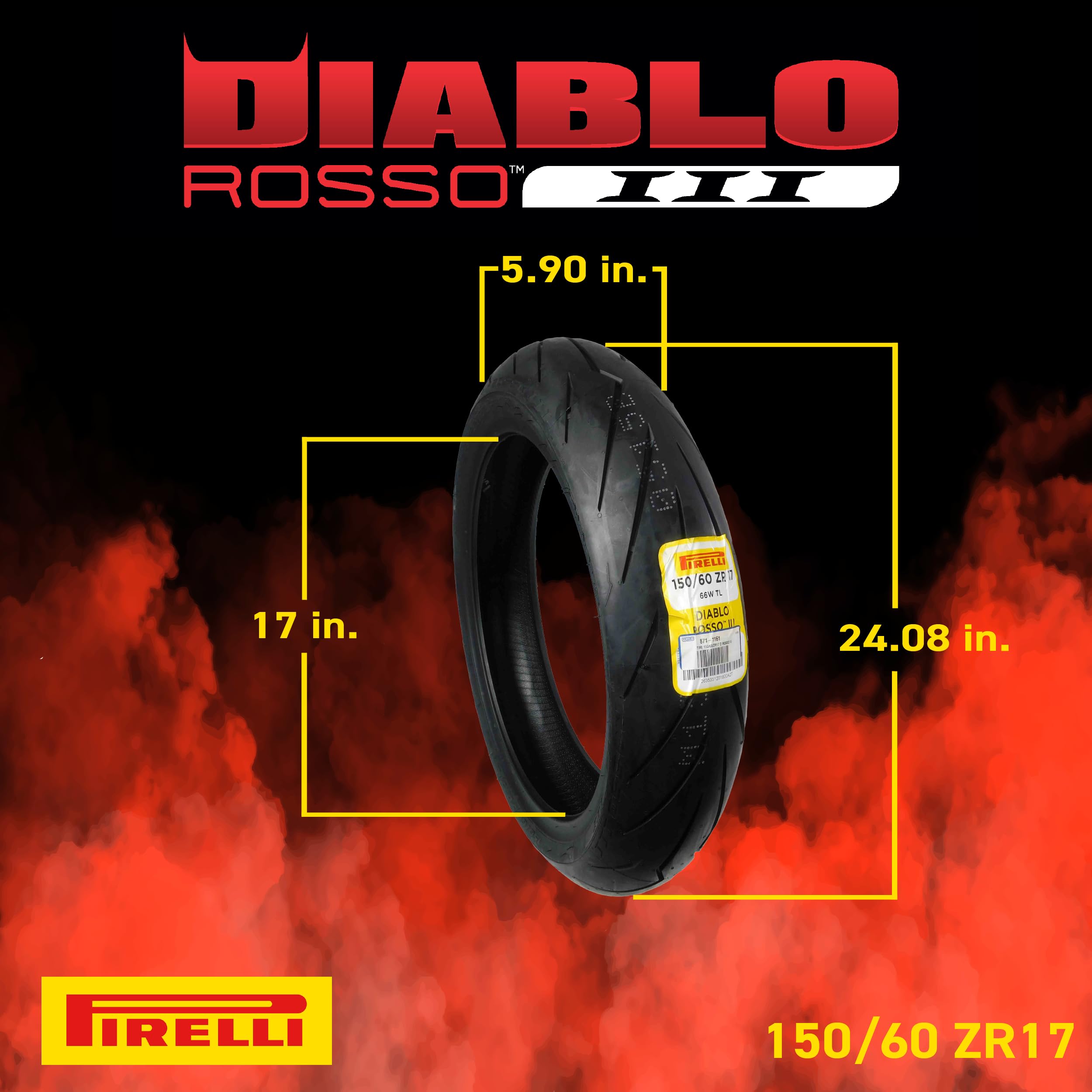 Pirelli Diablo Rosso Iii Motorcycle Tire Set: 120/60 Zr 17 M/C Front & 150/60 Zr 17 M/C Tl Rear- High Performance, Durable For S