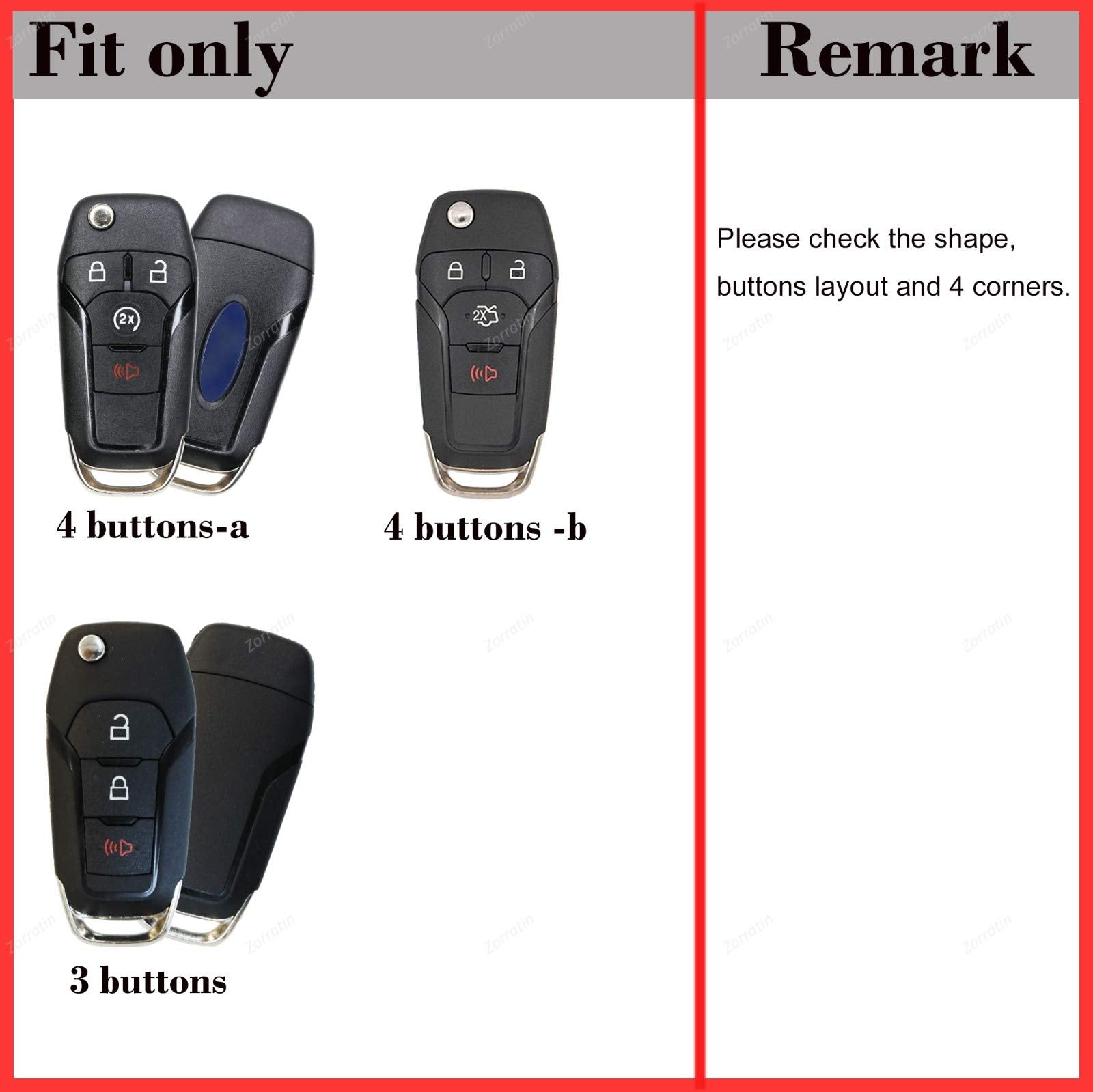 Silicone Rubber Key Fob Cover Protector for Ford Fusion Explorer (Flip Key) N5F-A08TAA 164-R7986 5924003 4 Button Remote Control