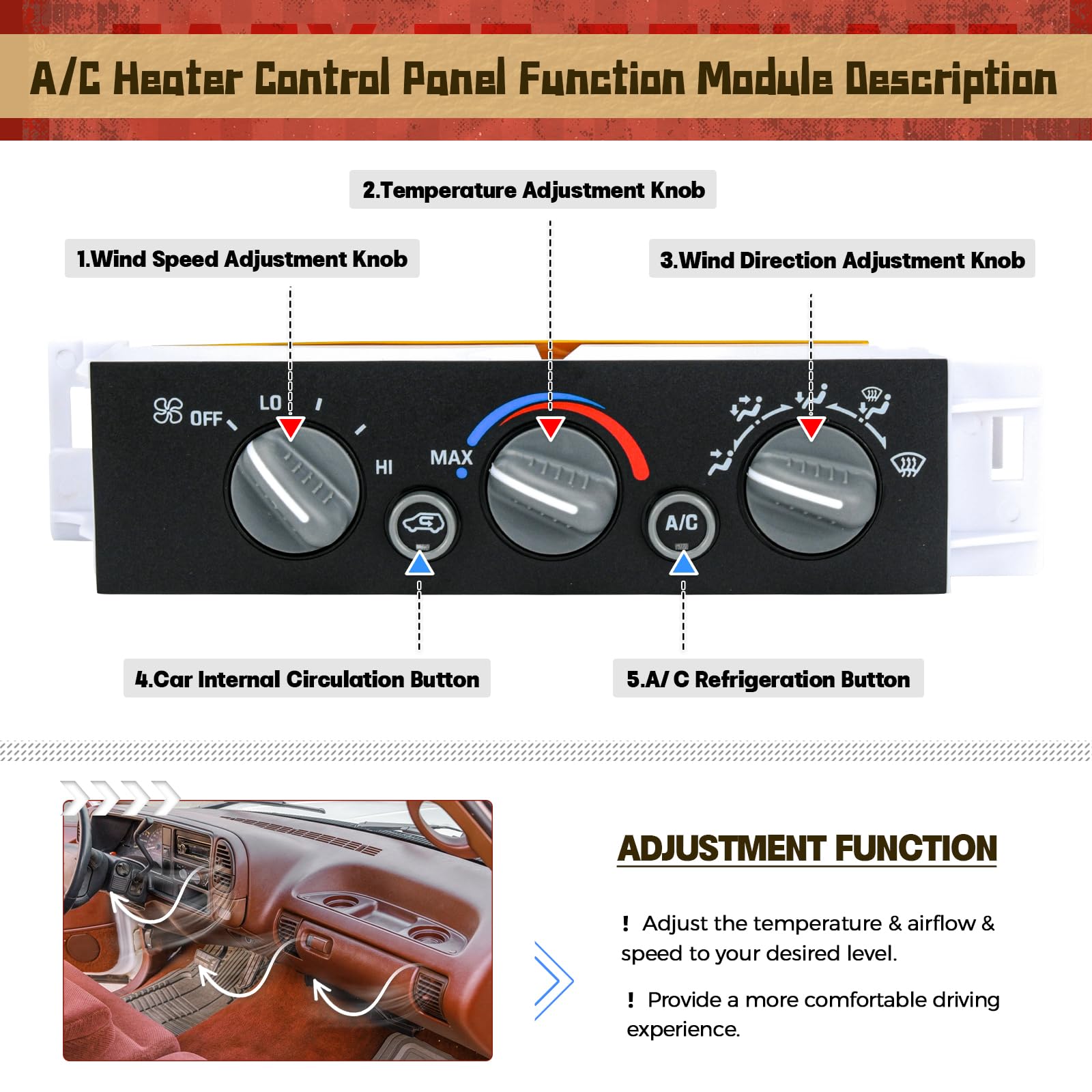 599-007 AC Heater Control Panel Climate Control Module Switch Without Rear Window Defogger for Chevy Truck GMC C1500 C2500 C3500