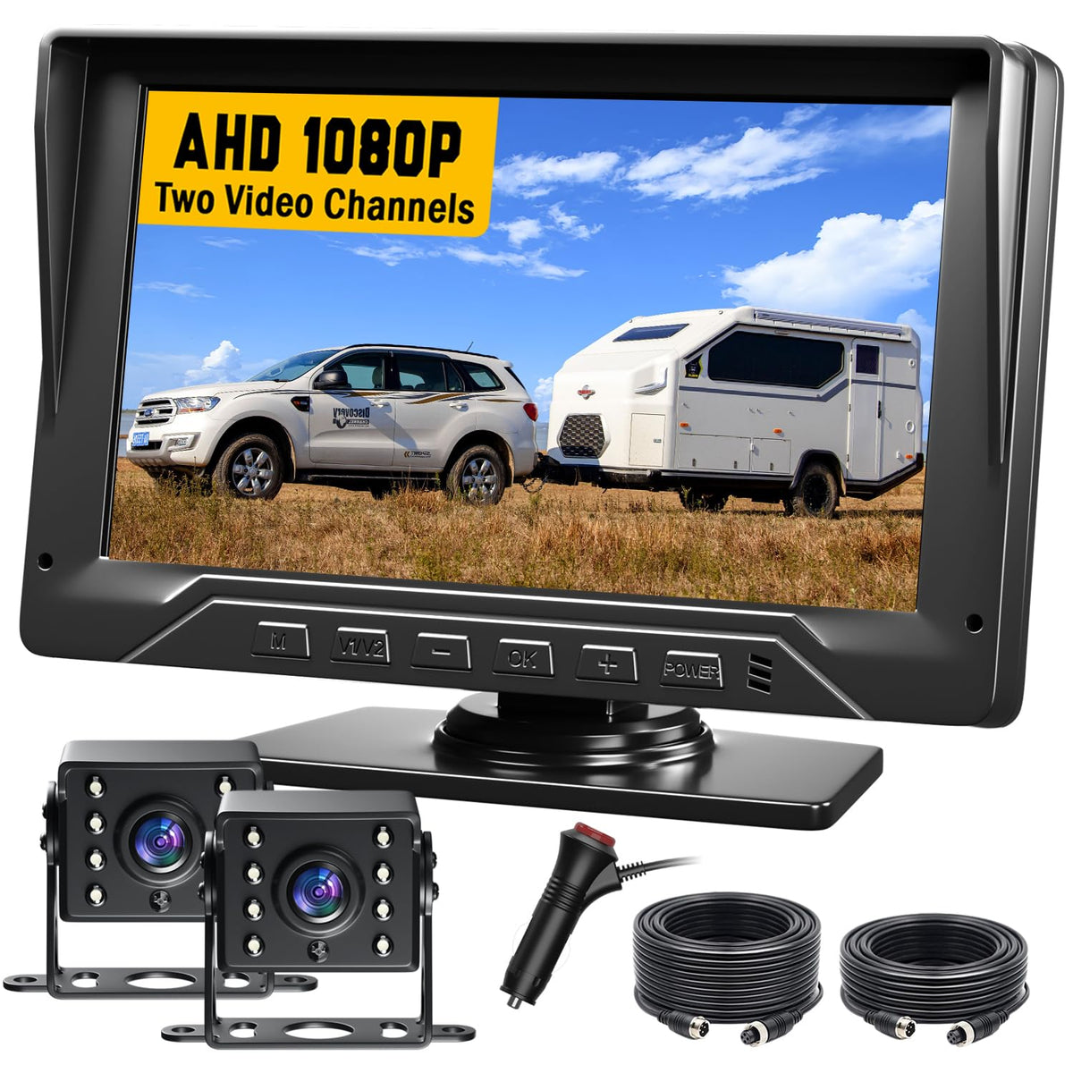 Feisike Dual Rv Backup Camera, 7'' Hd 1080P Display Lag-Free Wired Connection System 2 Channel For Truck Trailer, Ip69K Waterpro