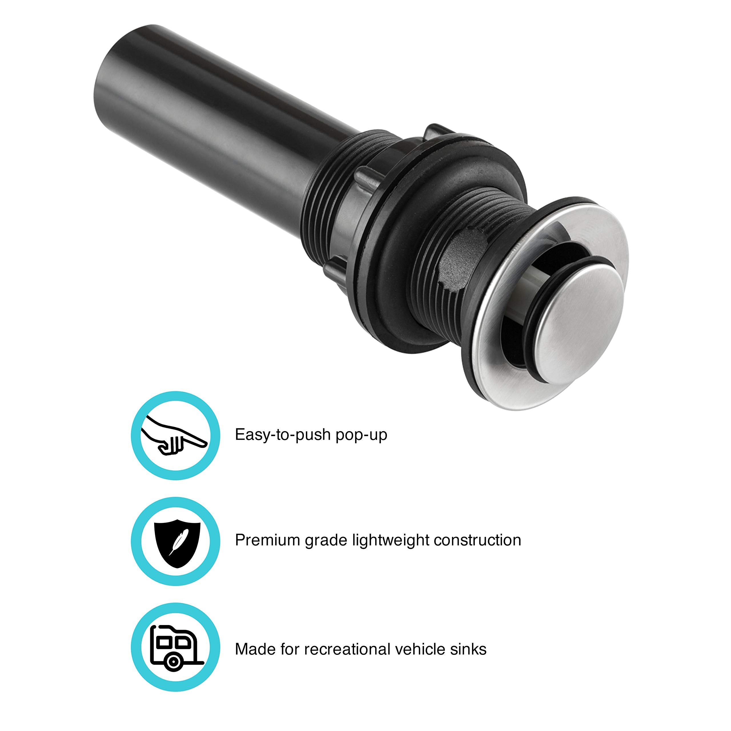 Dura Faucet Universal Rv Bathroom Sink Pop-Up With No Overflow (Brushed Satin Nickel)