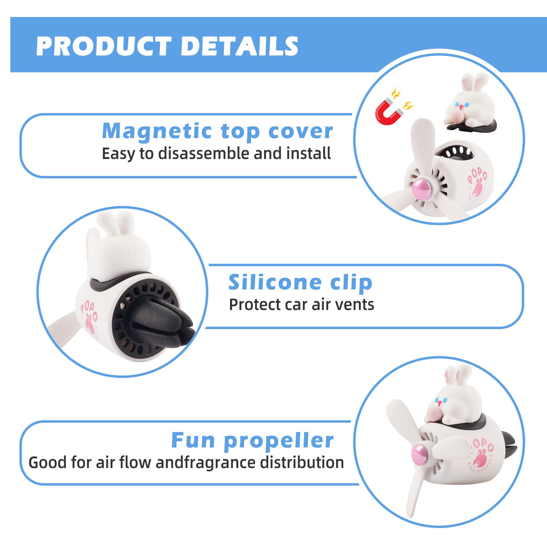 Jimtyee Car Air Freshener Cute Cartoon Rabbit Pilot Car Diffuser Rotating Propeller Automotive Air Outlet Fan Creative Car Perfu