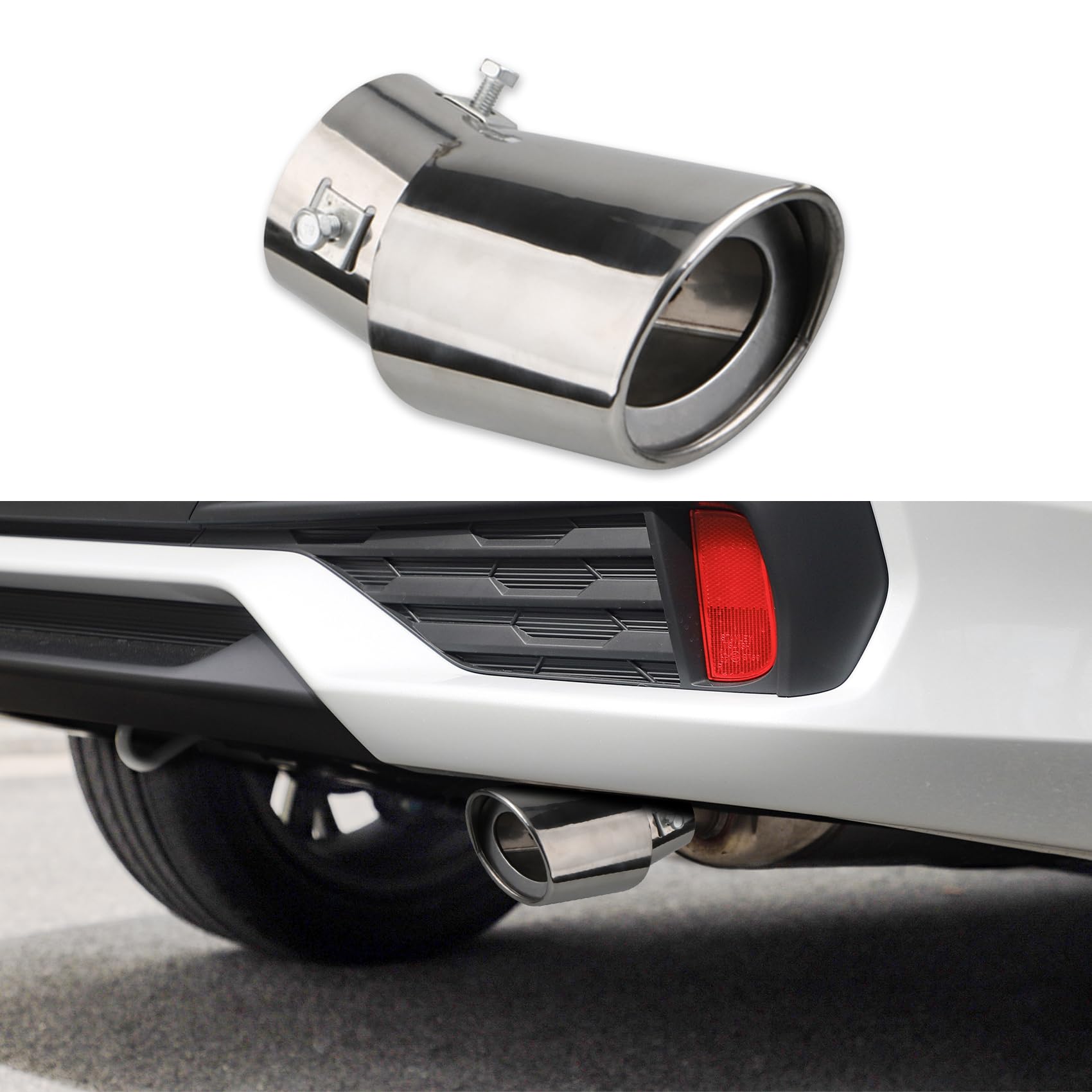 HEVLE Stainless Steel Car Exhaust Tip, Muffler Tip, 2.5'' to 3.3'' Adjustable Chrome-Plated Finish Exhaust Tailpipe, Universal R