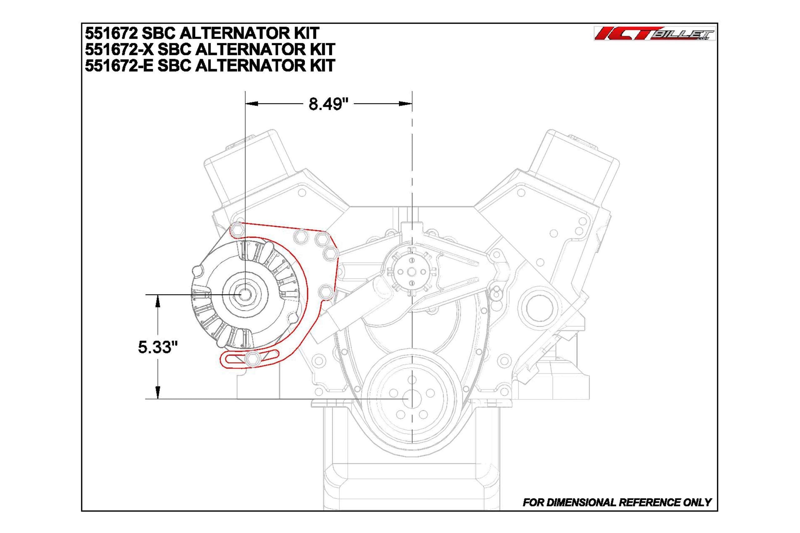 Ict Billet Sbc Adjustable Alternator Bracket Low Mount Kit Compatible With Small Block Chevy 305 327 350 5.0L 5.7L V8 Long Water