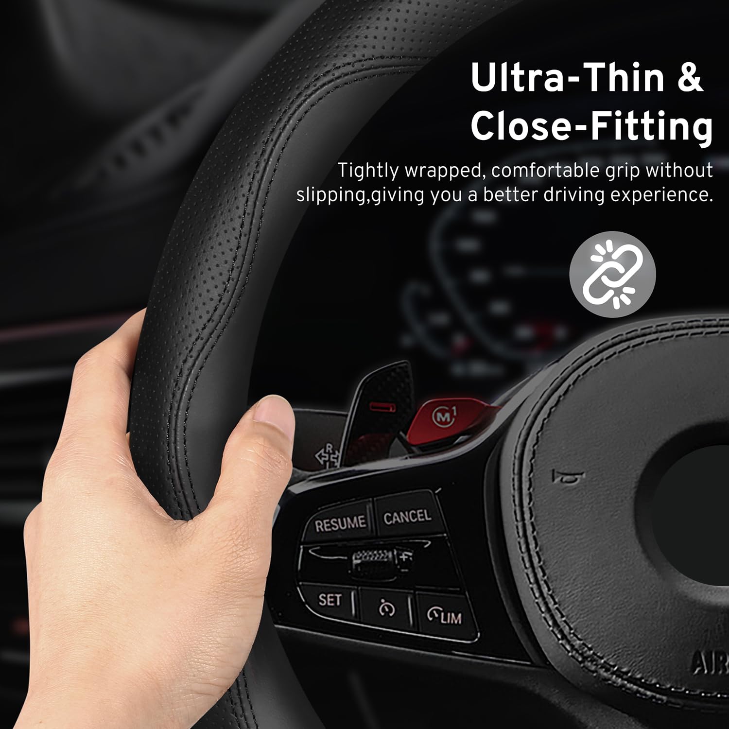 Szyuchen Steering Wheel Cover For Jeep Wrangler Jl Jk Grand Cherokee Gladiator Cherokee Renegade Patriot Compass Sport Commander Liberty Jku 4Xe S Tj Xj Car Accessories, 2024 Leather Black