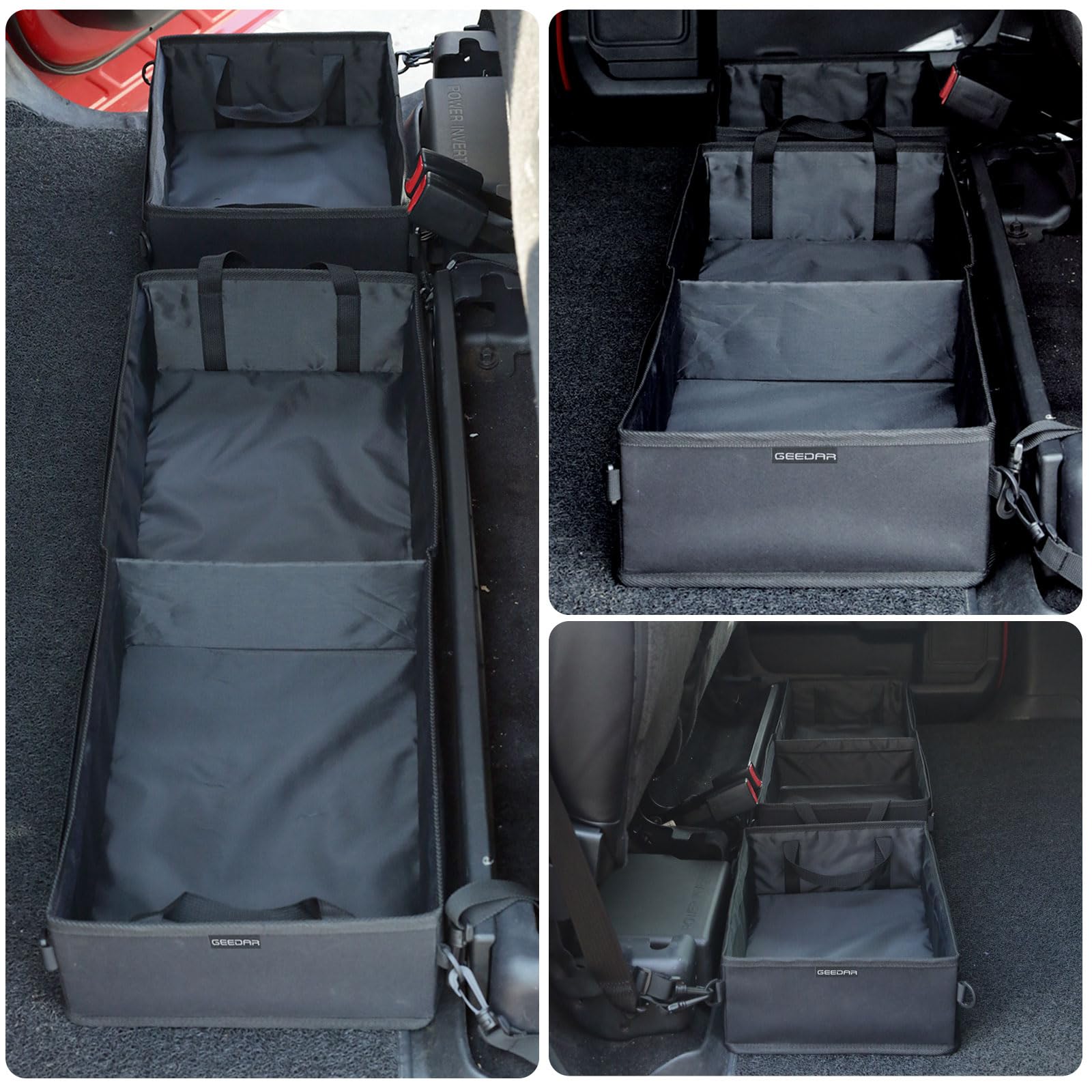 GEEDAR Under Seat Storage Tool Box Organizer for Ford F150/F250/F350, Nylon, Black, 3 Compartment Design
