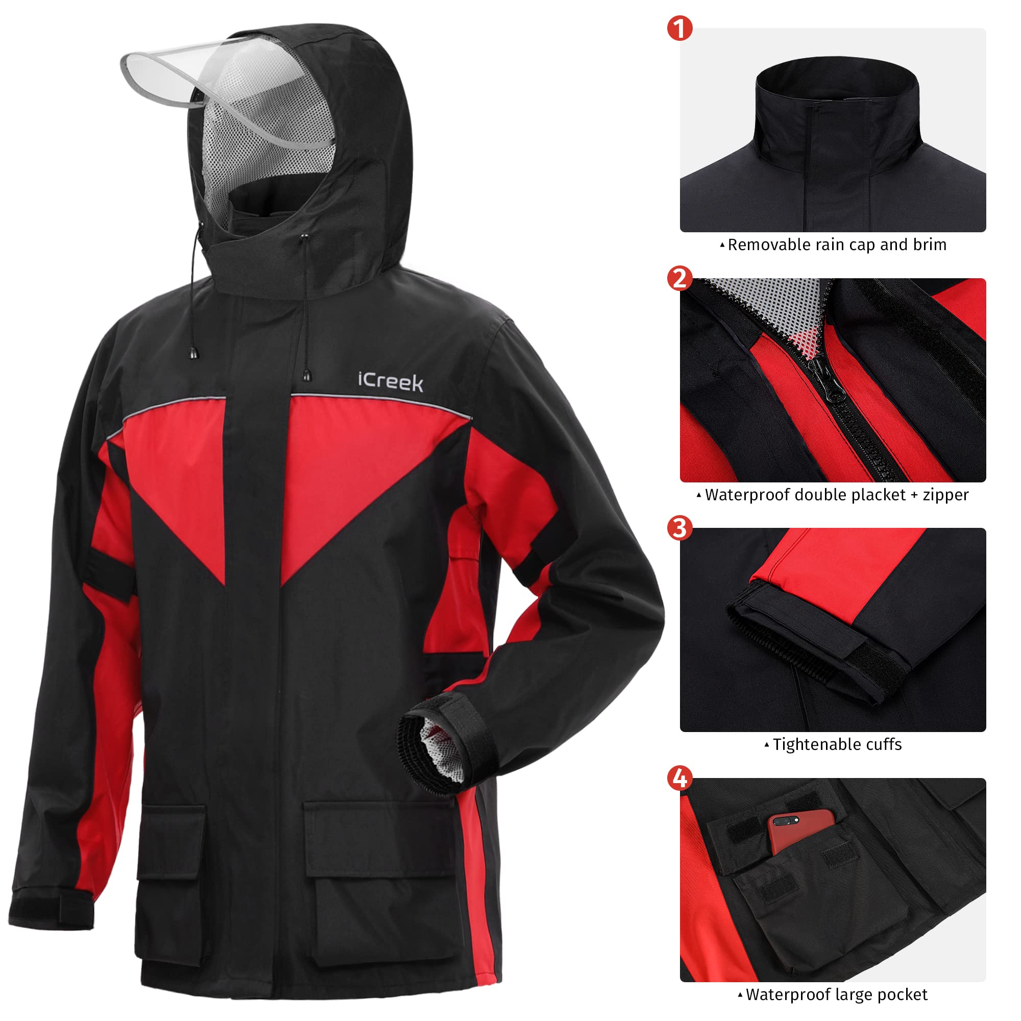 Icreek Motorcycle Rain Suits For Men & Women Waterproof Anti-Storm Raincoat High Visibility Rain Gear For Cycling, Golf, Fishing,Xl