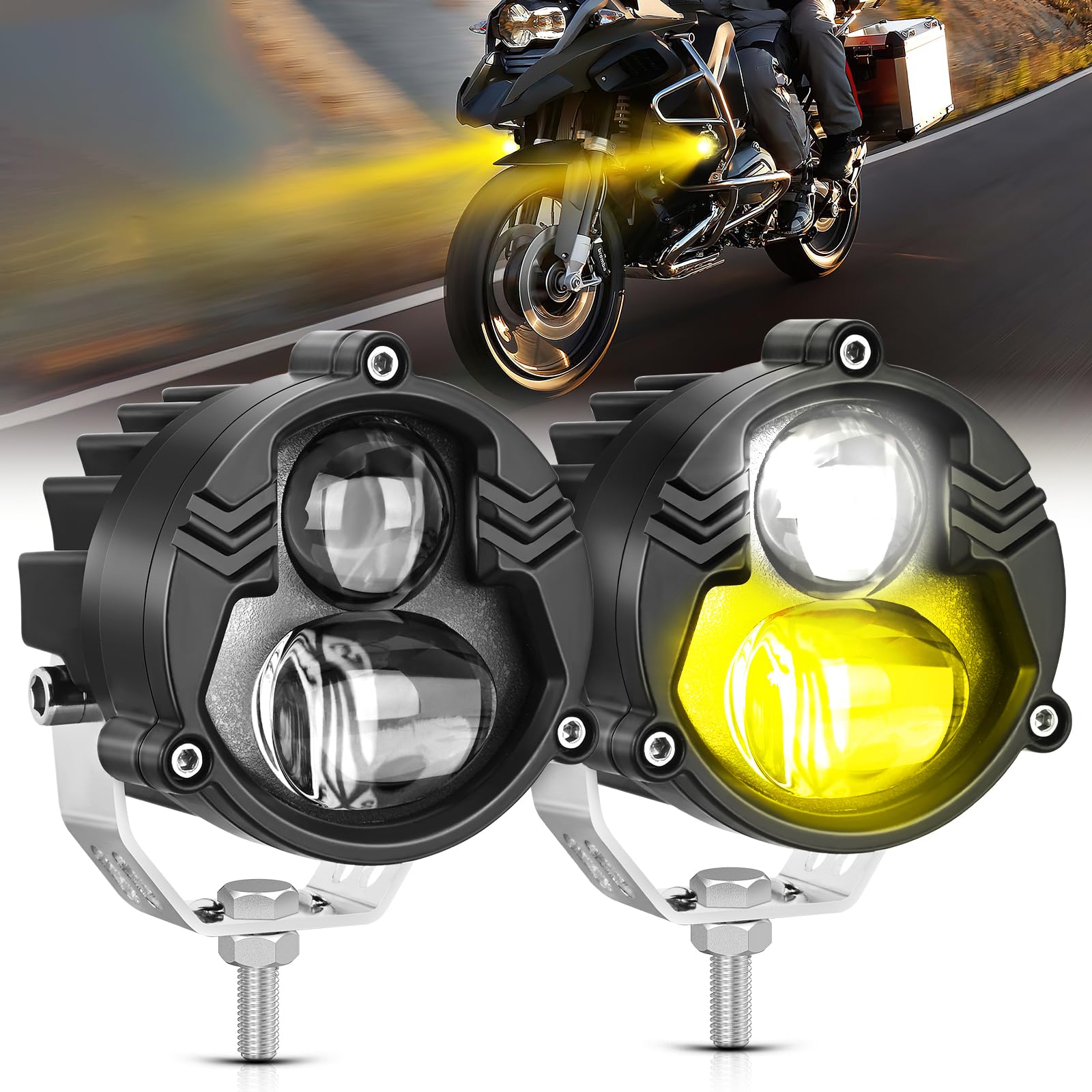 Nilight Motorcycle Driving Lights 2.7 Inch White Amber Spot Beam Fog Light Led Pods Ip67 Waterproof Auxiliary Offroad Lighting F