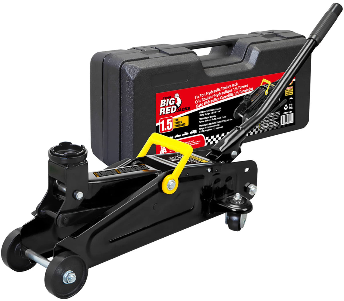 Big Red At820014Sb Torin Hydraulic Trolly Service/Floor Jack With Blow Mold Carrying Storage Case, 1.5 Ton (3,000 Lb) Capacity, 