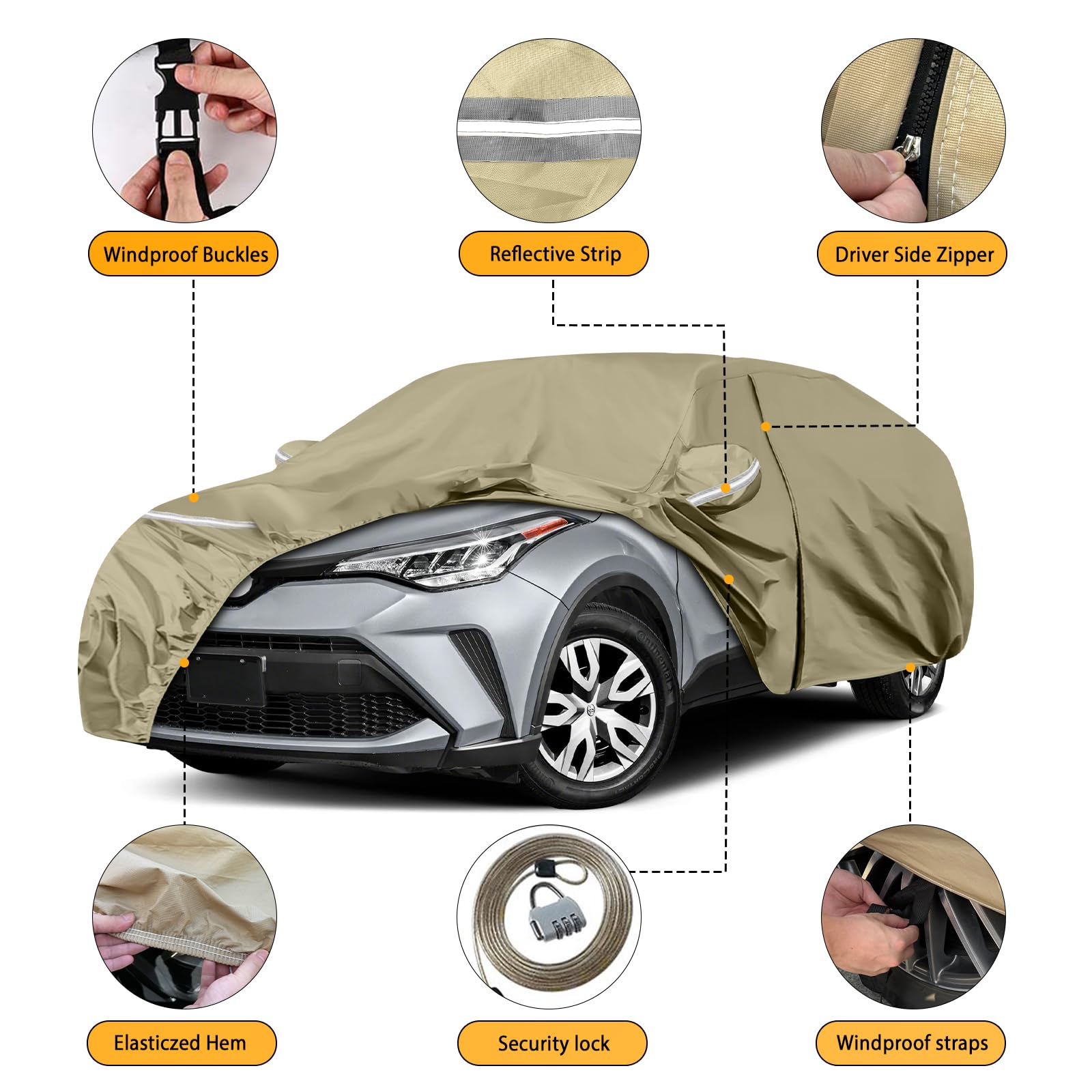 Waterproof Car Covers Replace for 2018-2025 Toyota C-HR, Multilayer Heavy Duty with Cotton Liner All Weather Car Cover with Zipp