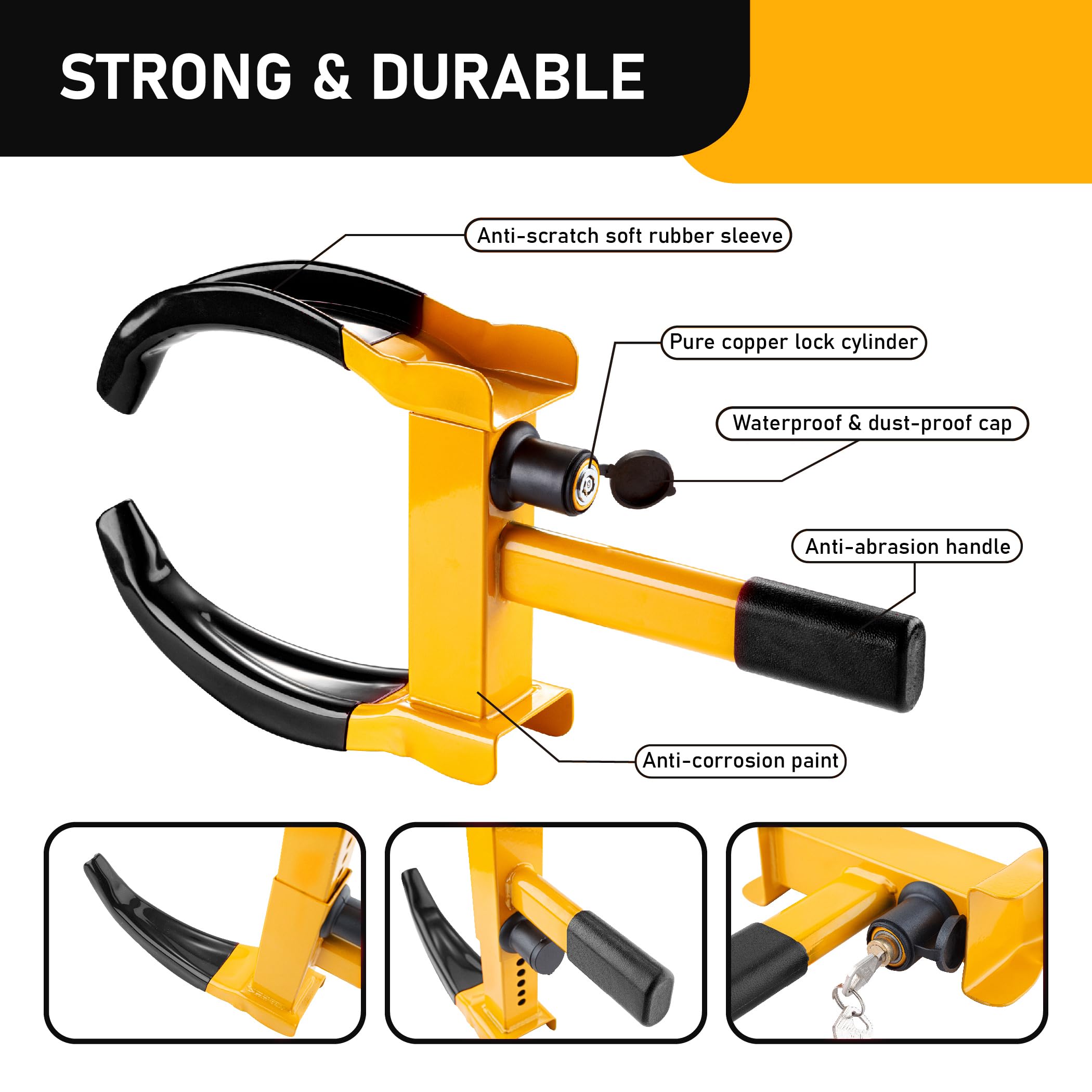 Cartman 2 Packs Heavy Duty Trailer Lock Wheel Clamp, Yellow/Black Universal Security Tire Lock, Adjustable Anti Theft Lock For T