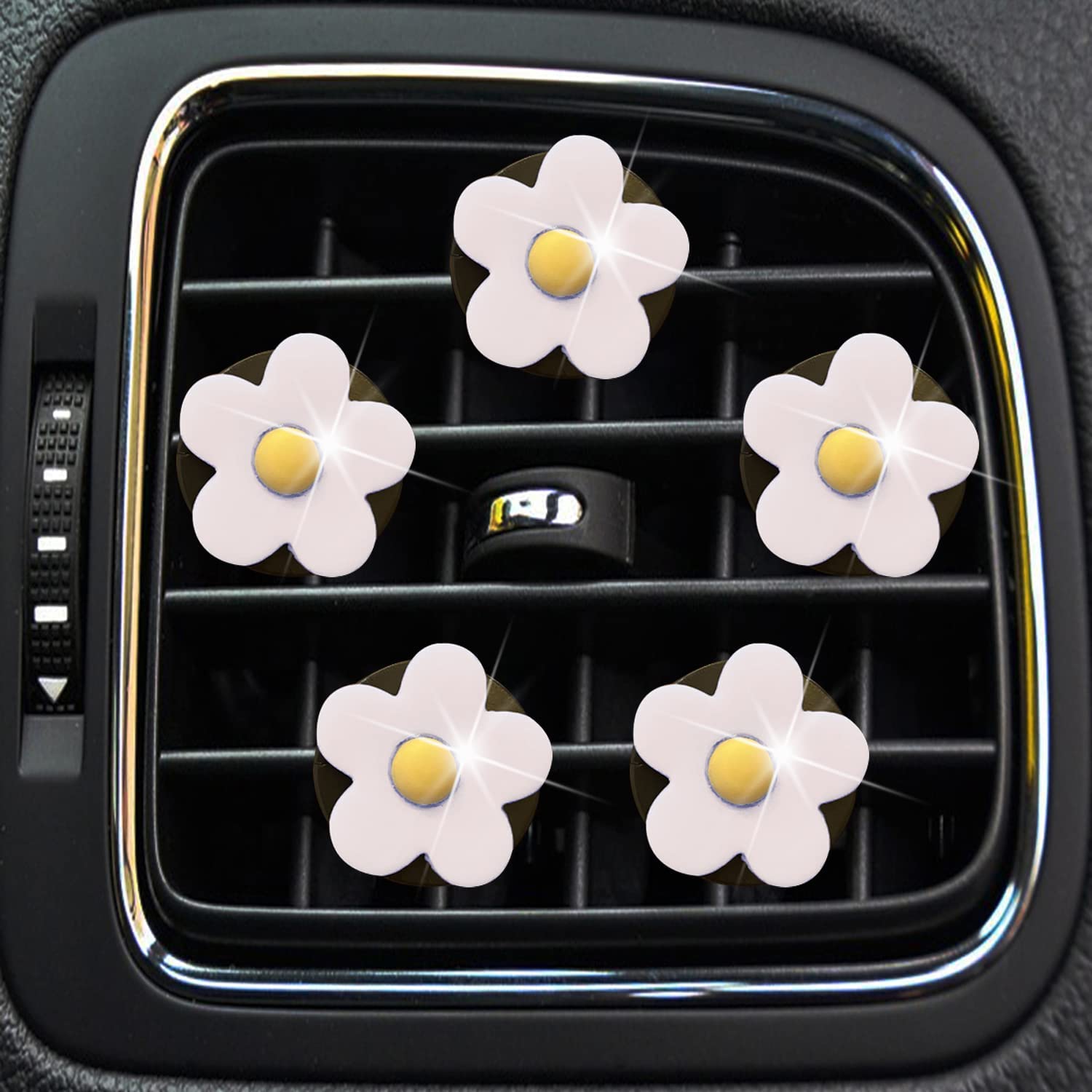 Ntrr Cute Daisy Vent Clips, 5 Pcs White Flower Car Air Fresheners For Women Daisy Car Diffuser Vent Clips Car Interior Decor Cut
