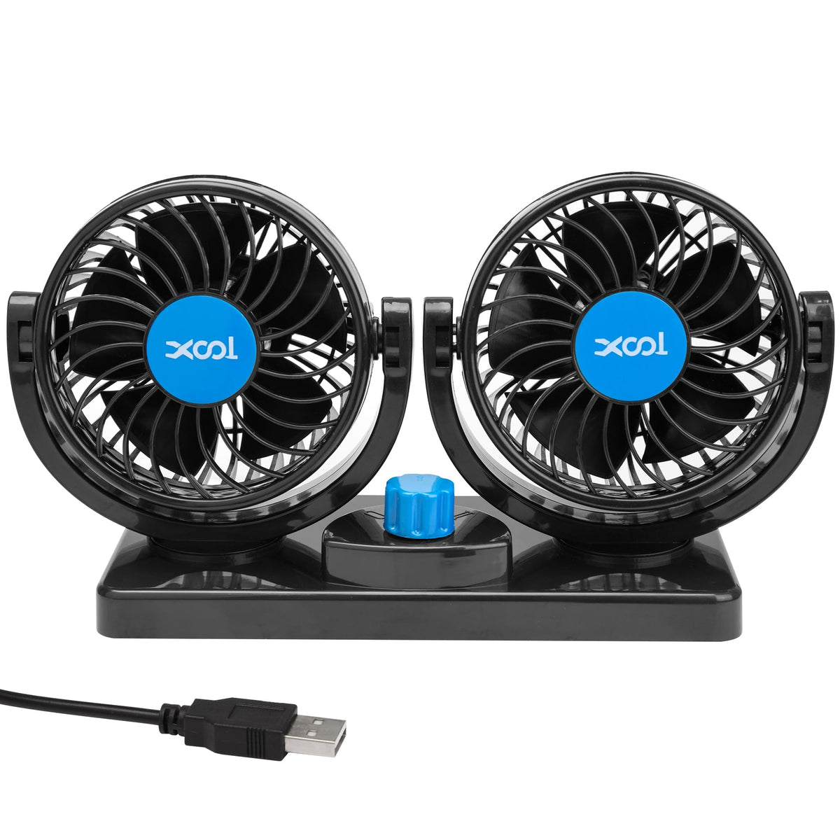 Xool Car Fan, Usb Portable Cooling Air Fan For Car, 360 Degree Rotatable Dual Head Desk Fans With 2 Speed Strong Wind For Dashbo
