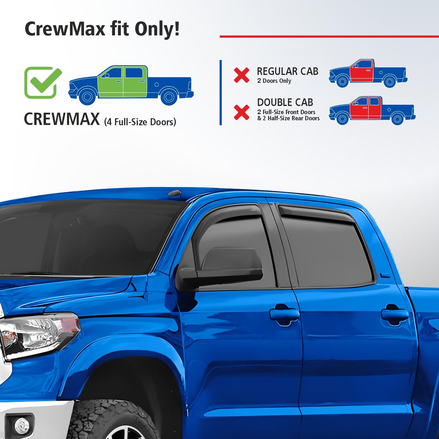 Goodyear Shatterproof In-Channel Window Deflectors For Toyota Tundra 2007-2021 Crewmax, Rain Guards, Window Visors For Cars, Ven