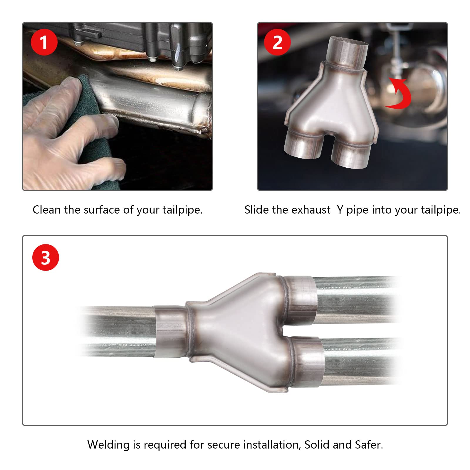 Universal 409 Stainless Steel Exhaust Y Pipe, 3'' Single to 2.25'' Dual Exhaust Adapter Connector for Car Truck, 10'' Overall Le