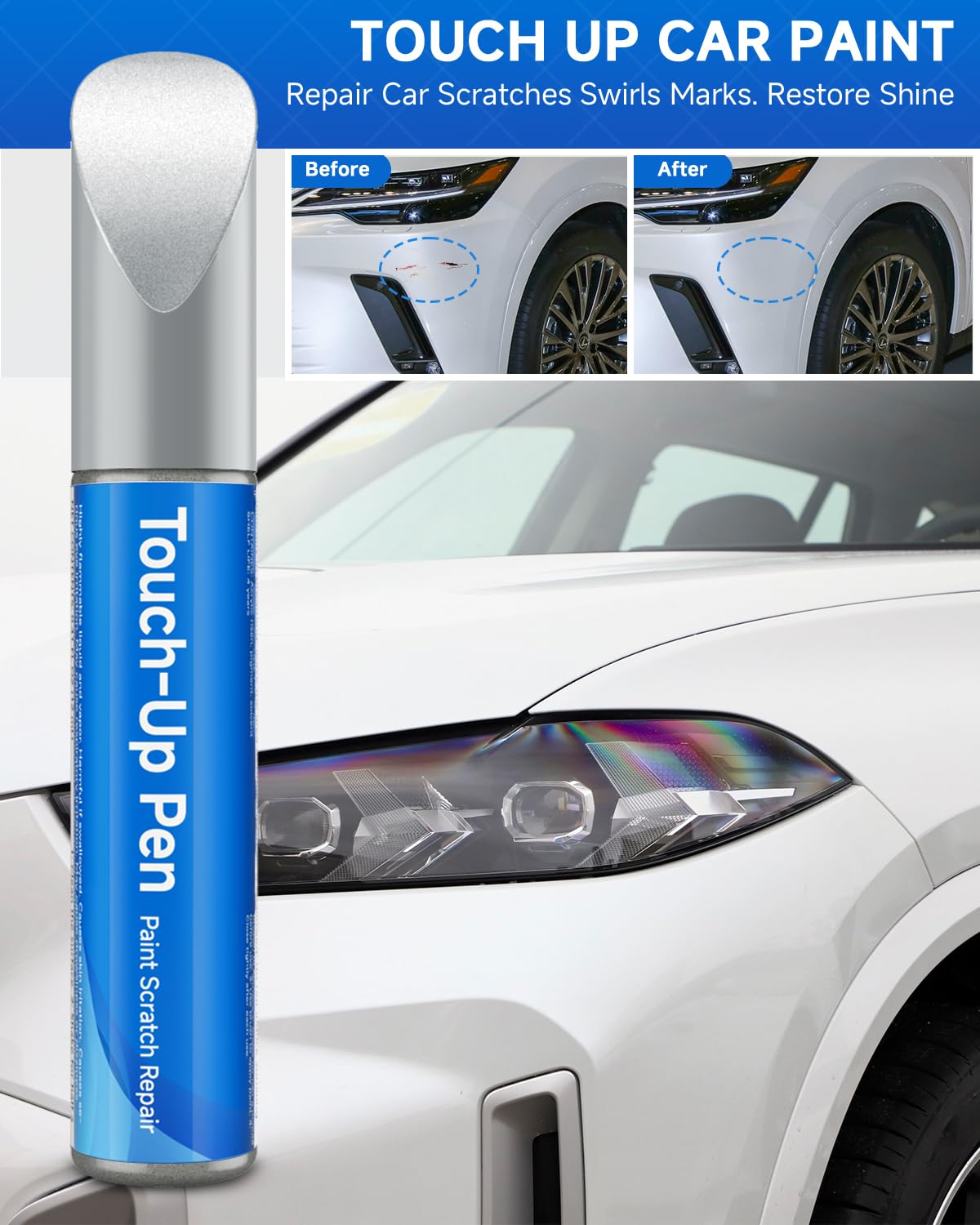 Teslaunch 1J4 Silver Lining Metallic Touch Up Paint Compatible with Lexus Exact Match Touch Up Paint Car Scratch Repair