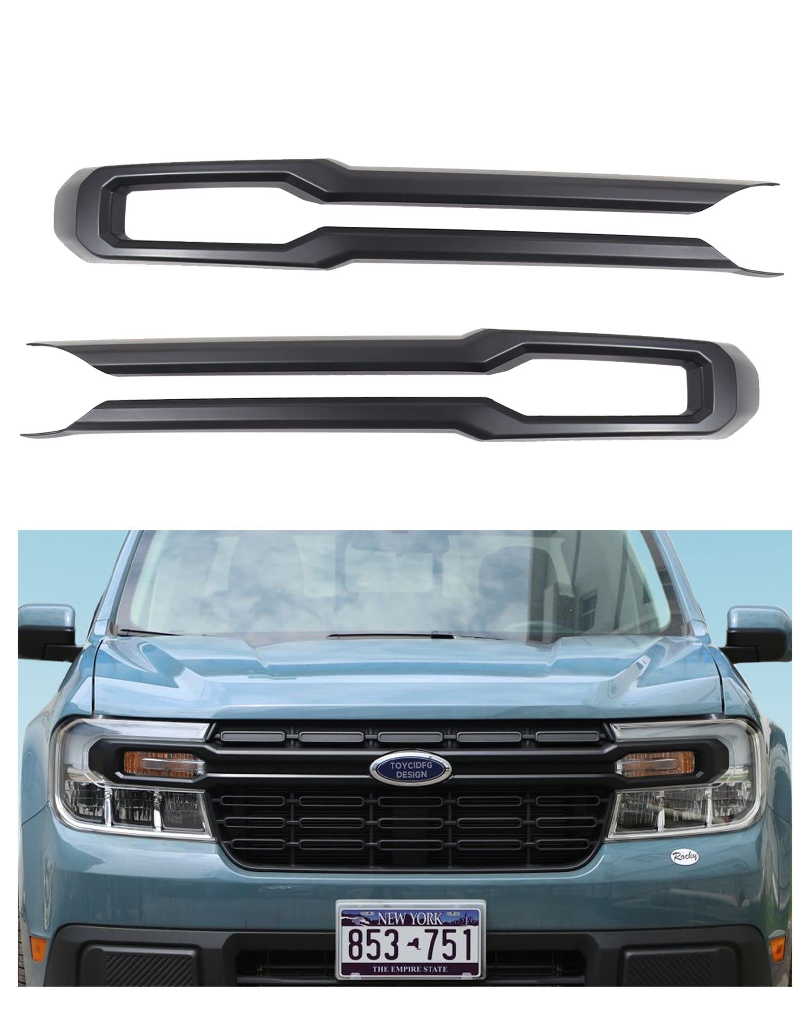 Car Front Grille Cover Trim Strips For Ford Maverick 2022 2023 2024 Truck Grille Trim Strips Cover Frame Car Decoration Accessories (Matte Black)