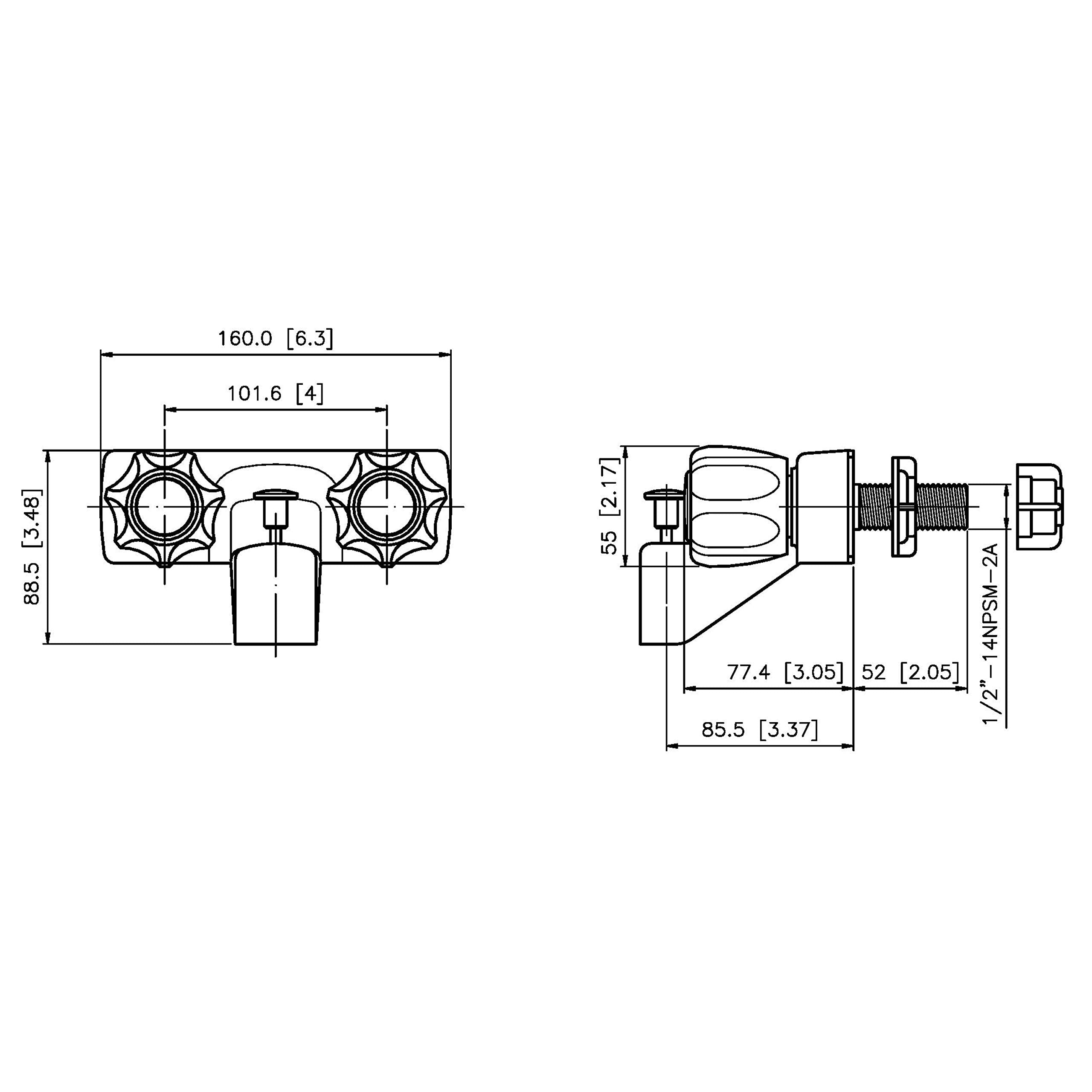 Laguna Brass 3210Awt Rv Replacement Non-Metallic Two Handle 4'' Tub Shower Diverter White Finish